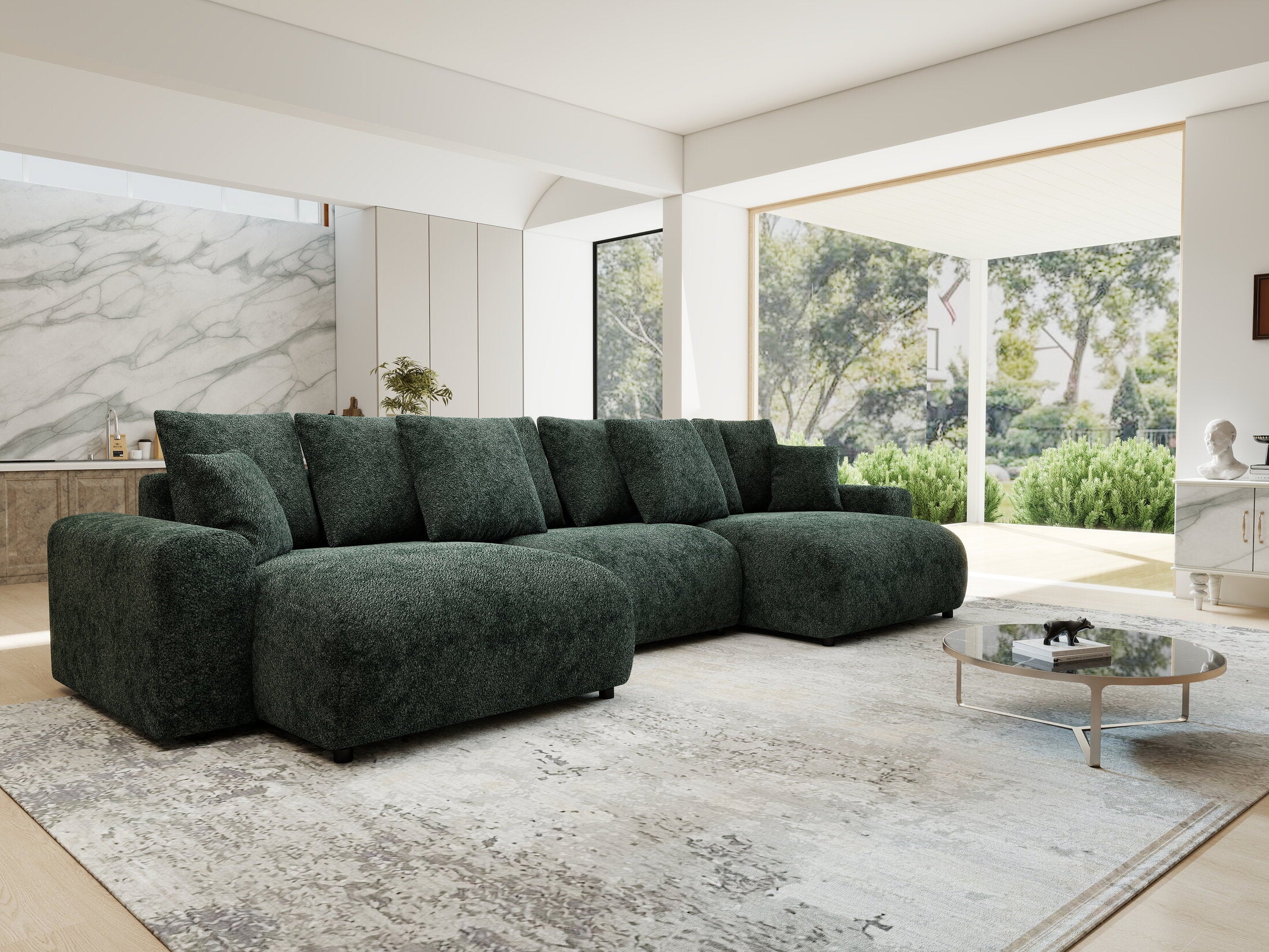 Colțar extensibil dumonde cu ladă de depozitare si sezut confortabil din spuma HR, Luma U Euphoria Verde 336x140 cm