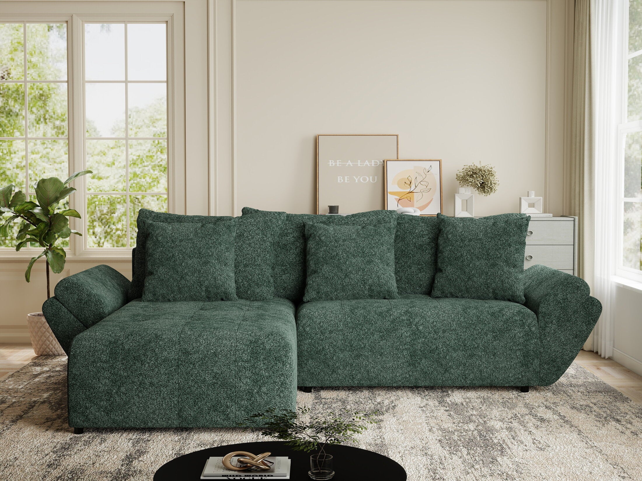 Colțar extensibil dumonde cu ladă de depozitare si sezut confortabil din spuma HR, Berlin Euphoria Verde 280x185 cm