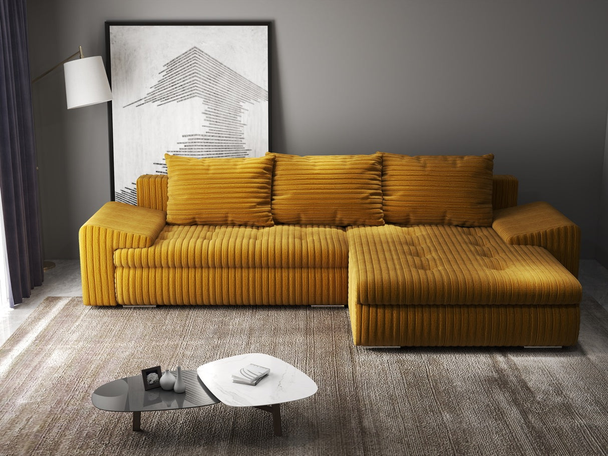 Colțar extensibil dumonde cu ladă de depozitare si sezut confortabil din spuma HR, Leonardo Ambience Mustar 255x193 cm II