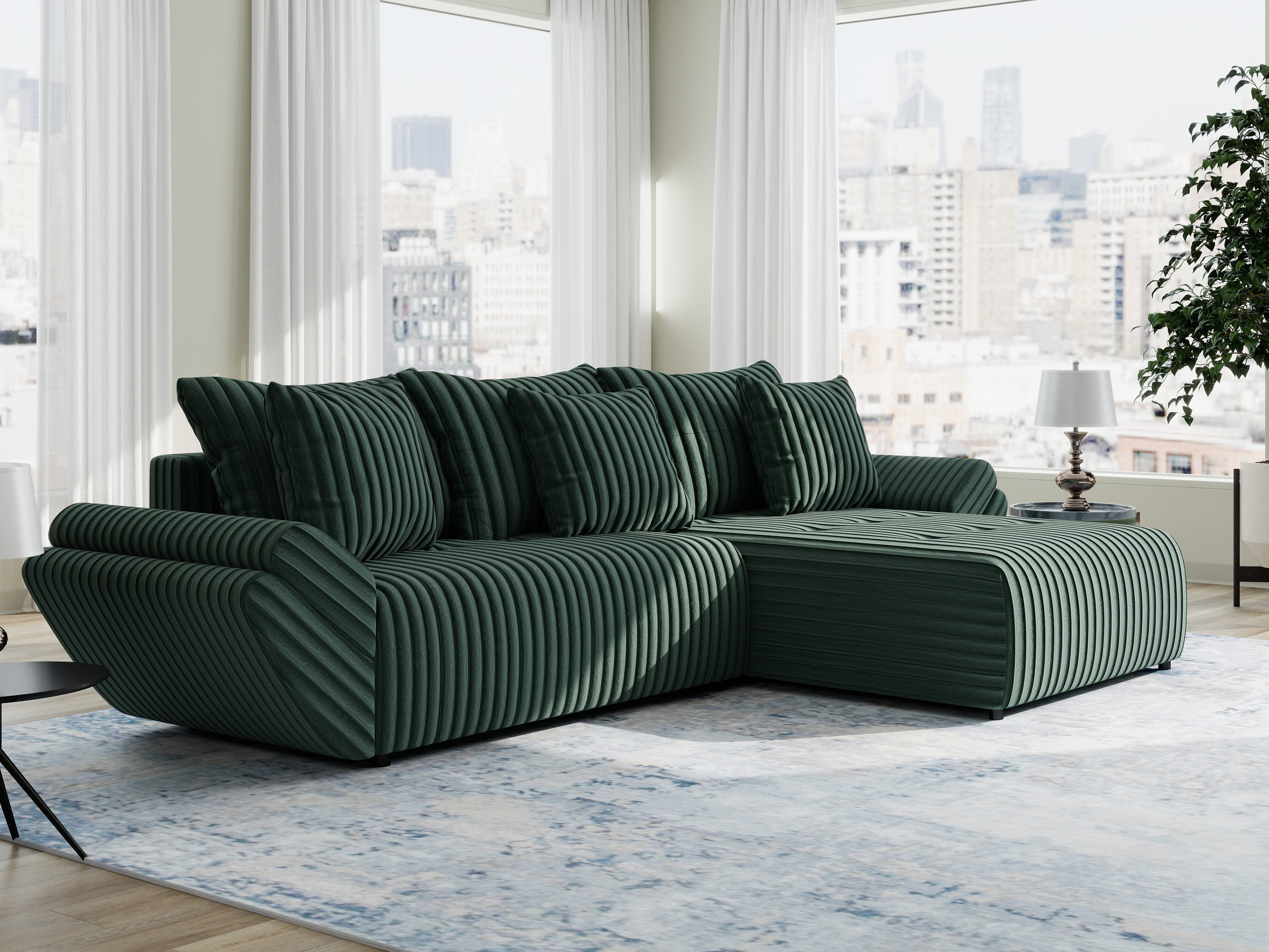 Colțar extensibil dumonde cu ladă de depozitare si sezut confortabil din spuma HR, Berlin Ambience Verde 280x185 cm II