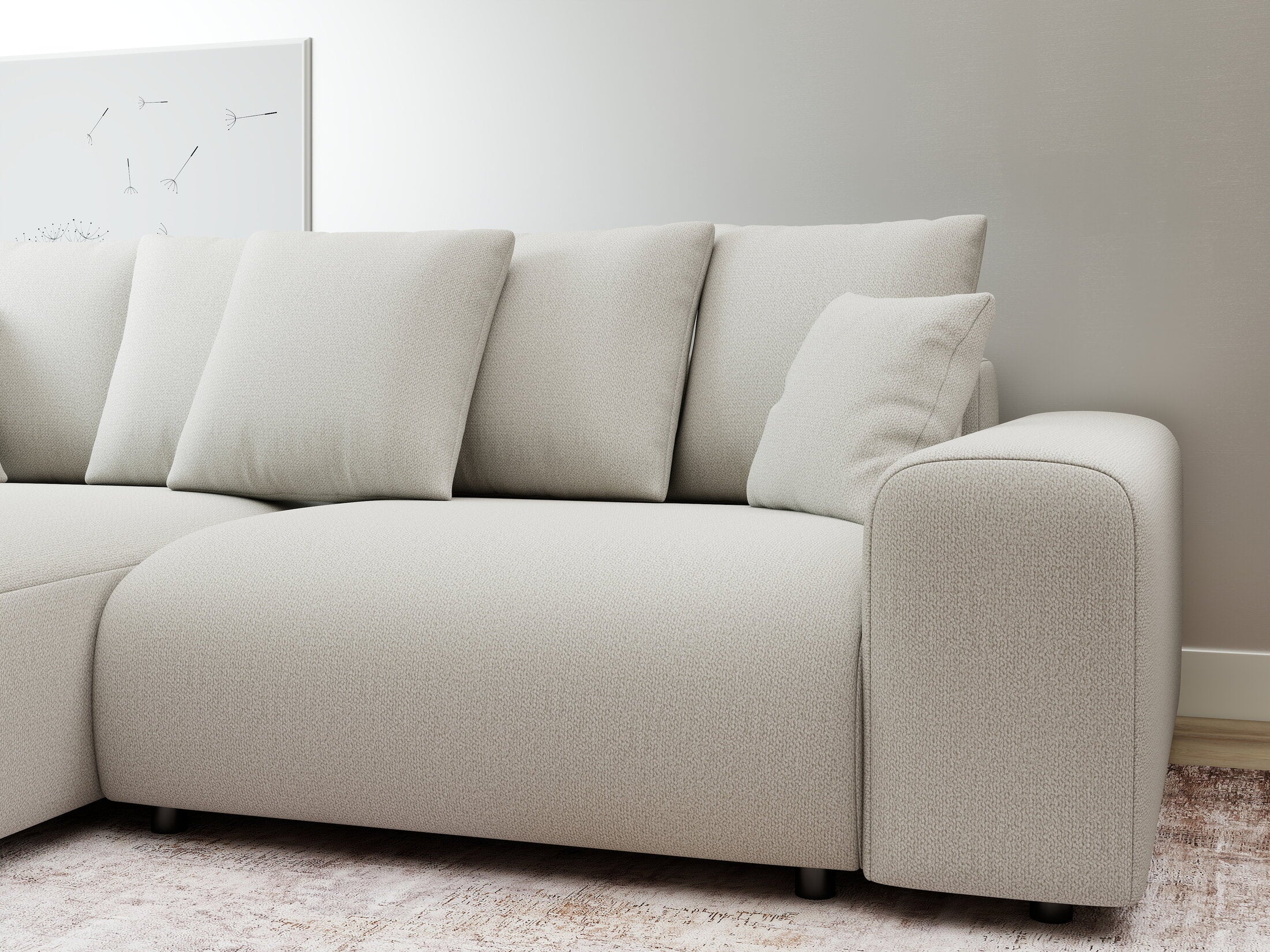 Colțar extensibil dumonde cu ladă de depozitare și șezut confortabil din spumă HR, Luma Enjoy Bej 255x168 cm