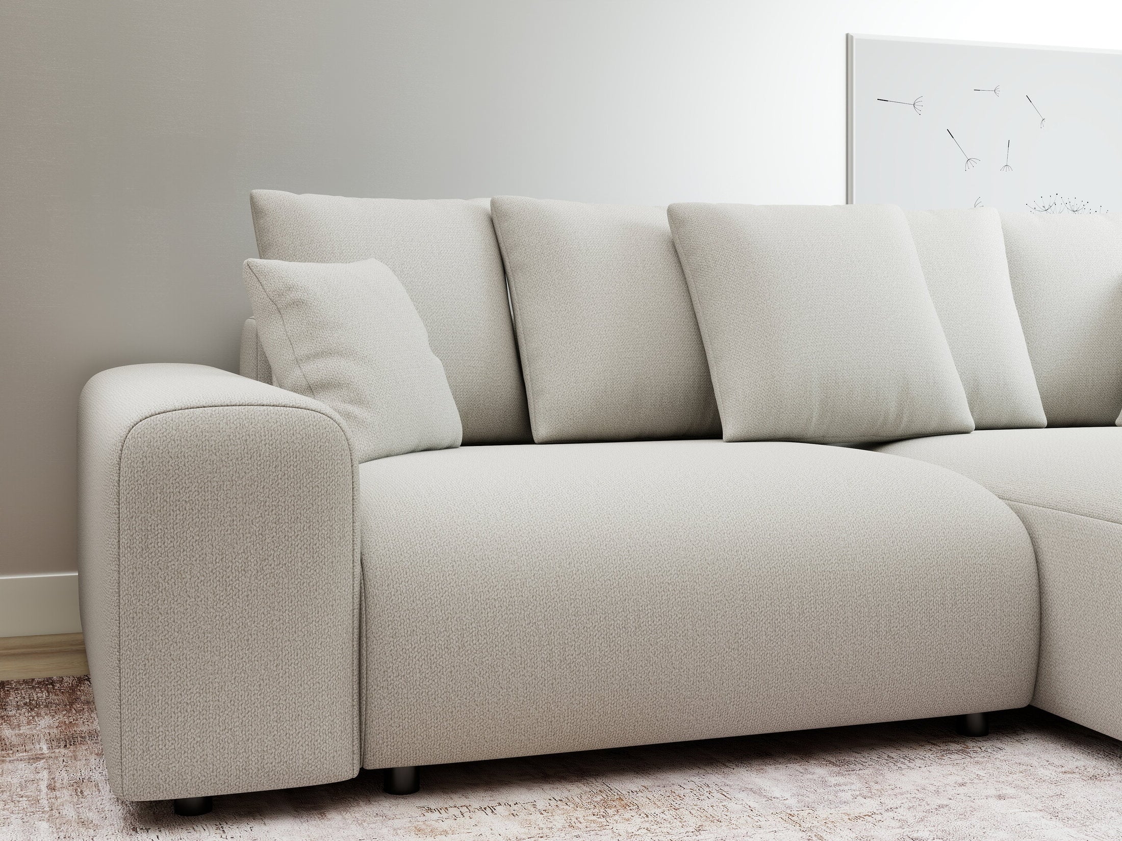 Colțar extensibil dumonde cu ladă de depozitare și șezut confortabil din spumă HR, Luma Enjoy Bej 255x168 cm II