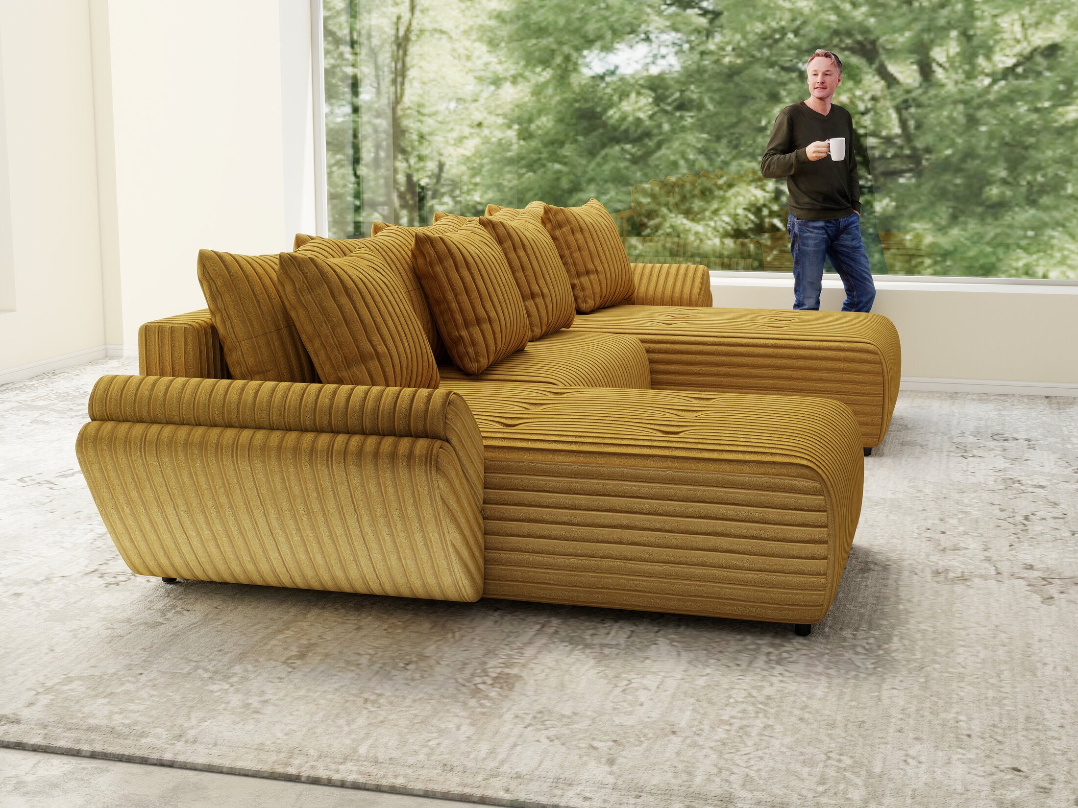 Colțar extensibil dumonde cu ladă de depozitare Berlin U Ambiance Mustar 400x185 cm