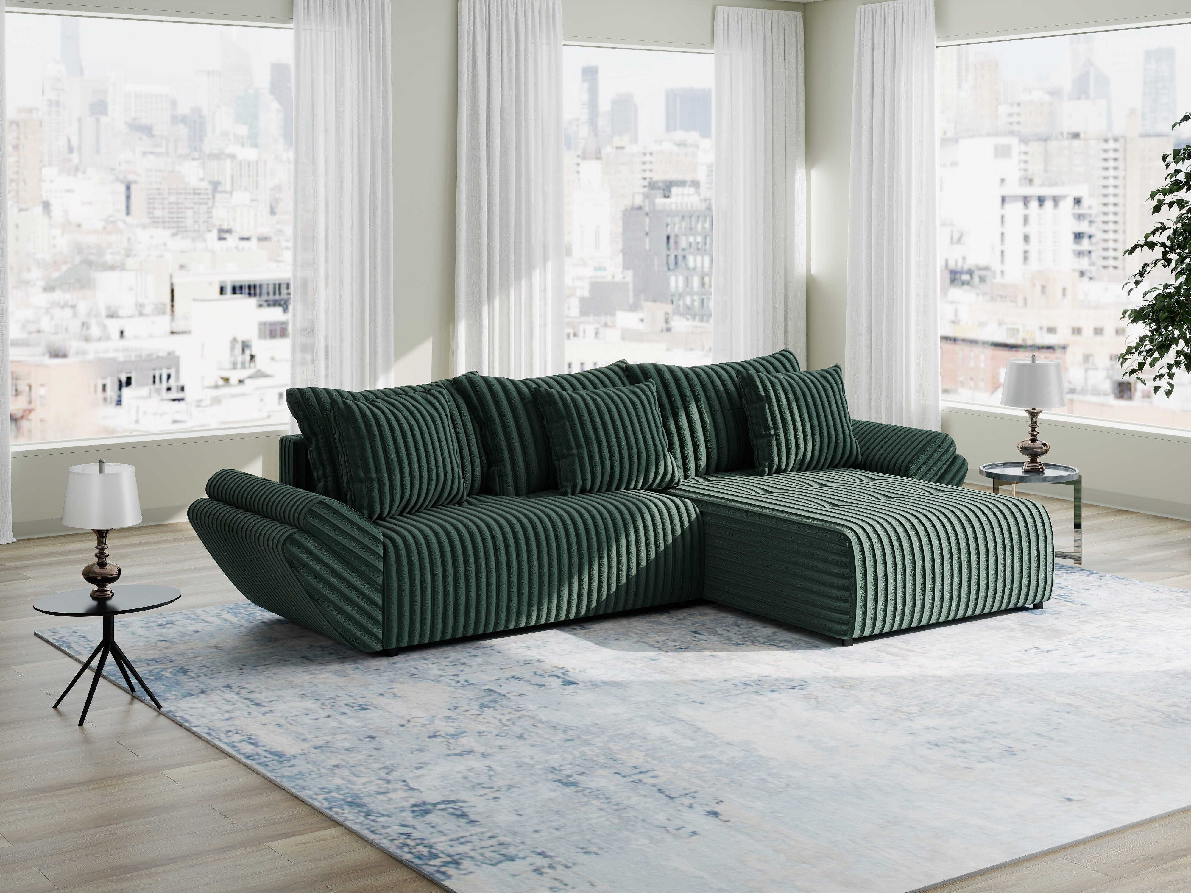 Colțar extensibil dumonde cu ladă de depozitare si sezut confortabil din spuma HR, Berlin Ambience Verde 280x185 cm II