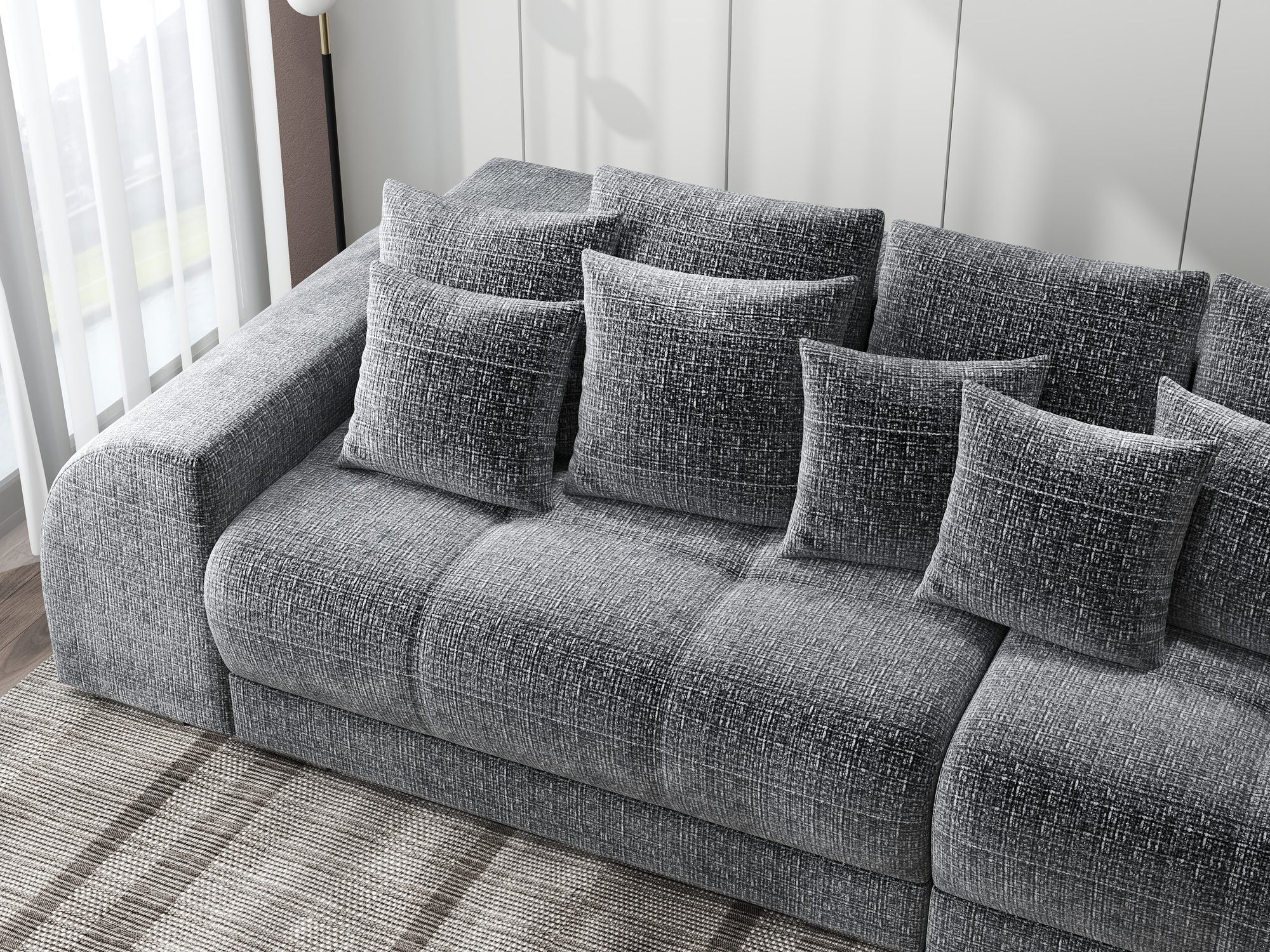 Canapea extensibilă dumonde cu 2 lăzi de depozitare si sezut confortabil din spuma high-density, Verona Cremona Gri 95 310x100 cm