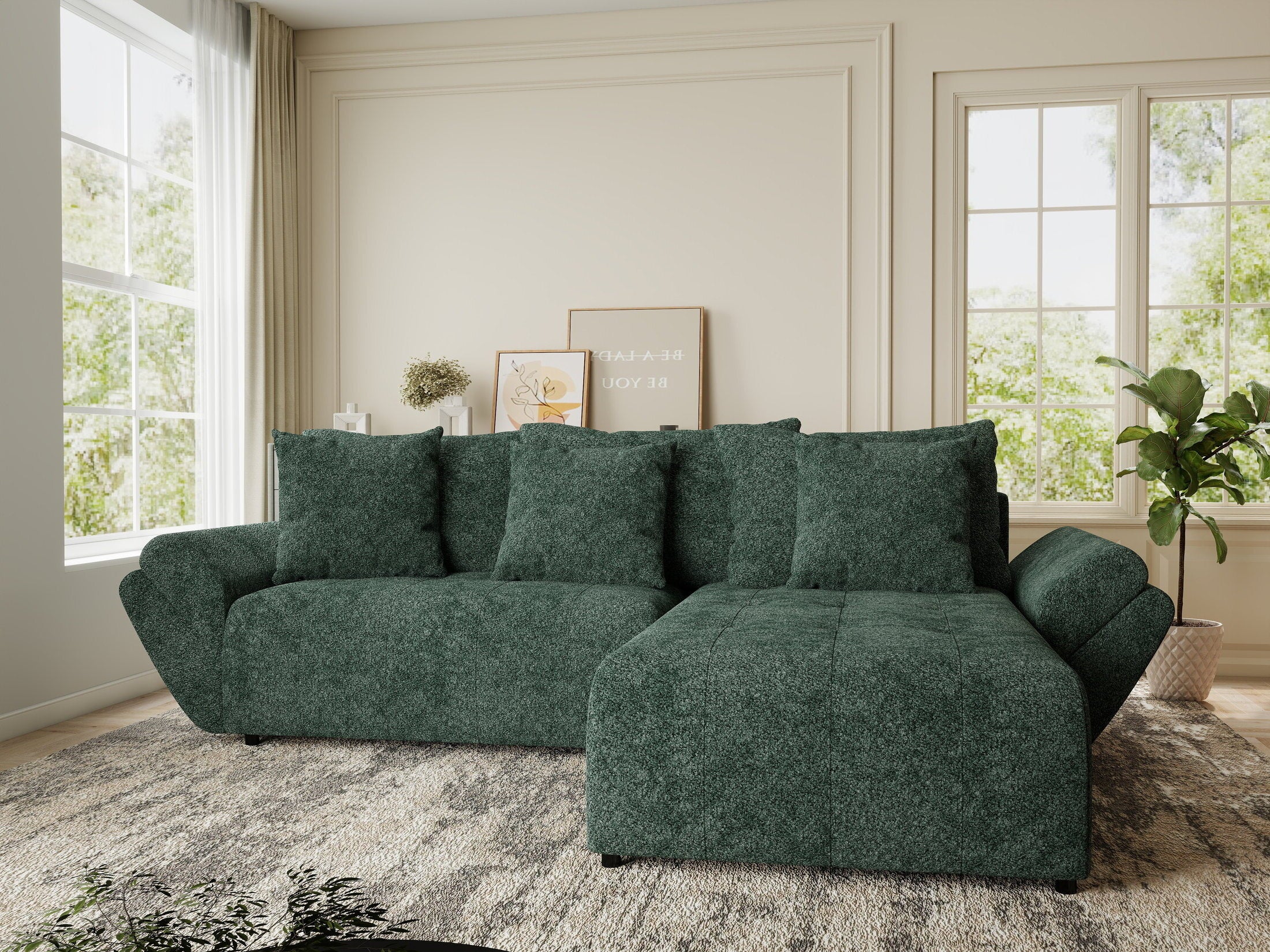 Colțar extensibil dumonde cu ladă de depozitare si sezut confortabil din spuma HR, Berlin Euphoria Verde 280x185 cm II