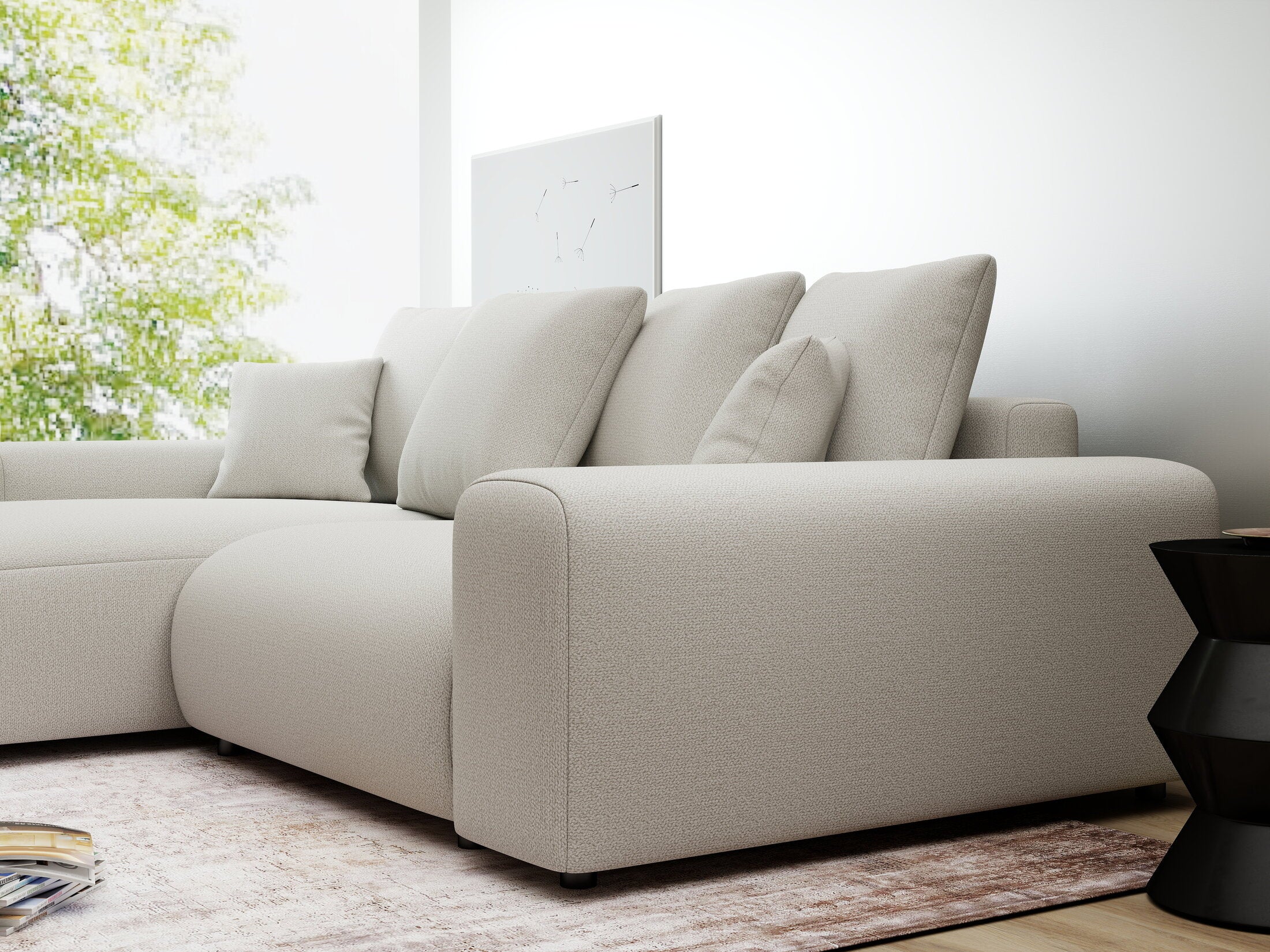 Colțar extensibil dumonde cu ladă de depozitare și șezut confortabil din spumă HR, Luma Enjoy Bej 255x168 cm