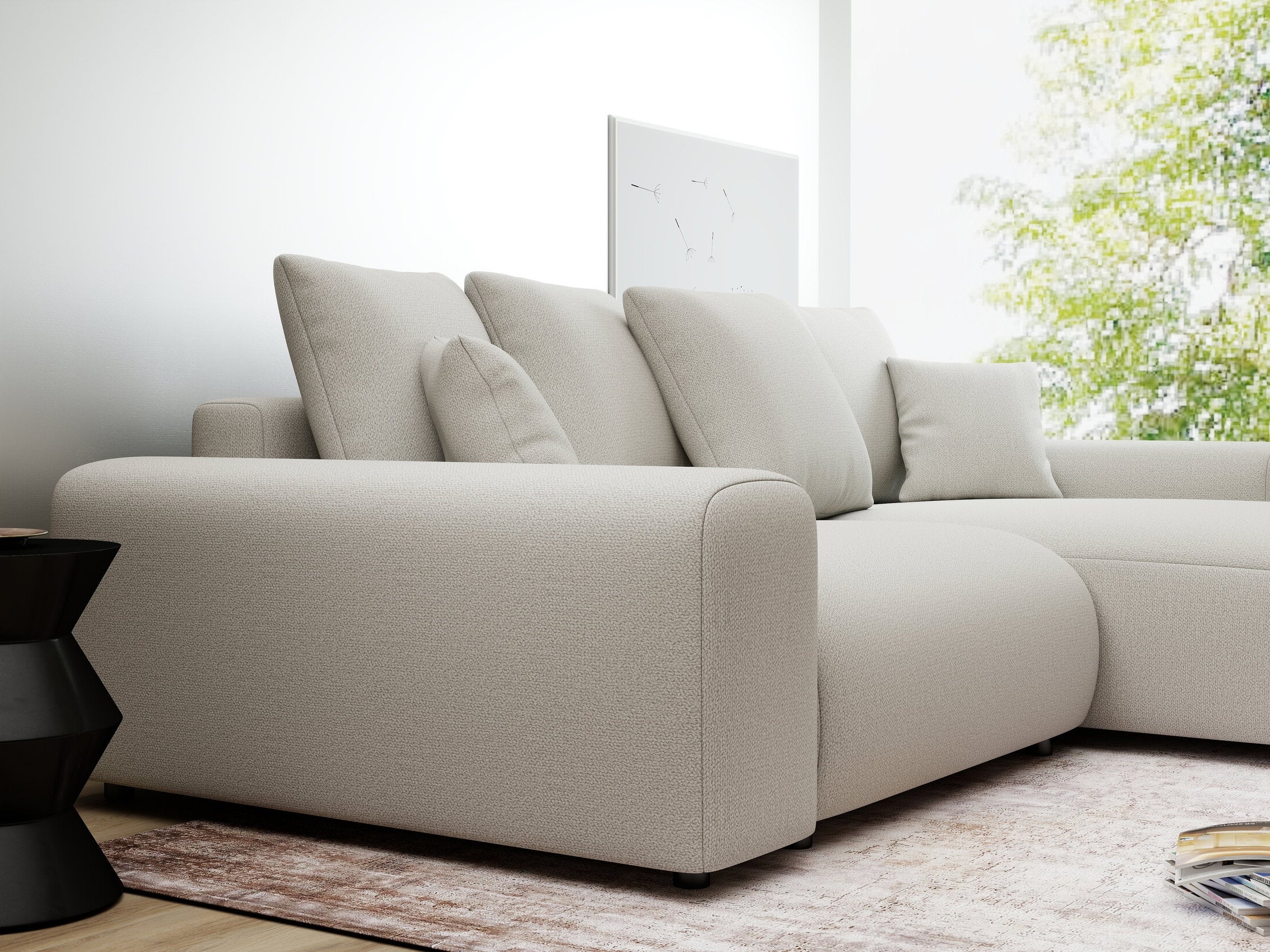 Colțar extensibil dumonde cu ladă de depozitare și șezut confortabil din spumă HR, Luma Enjoy Bej 255x168 cm II