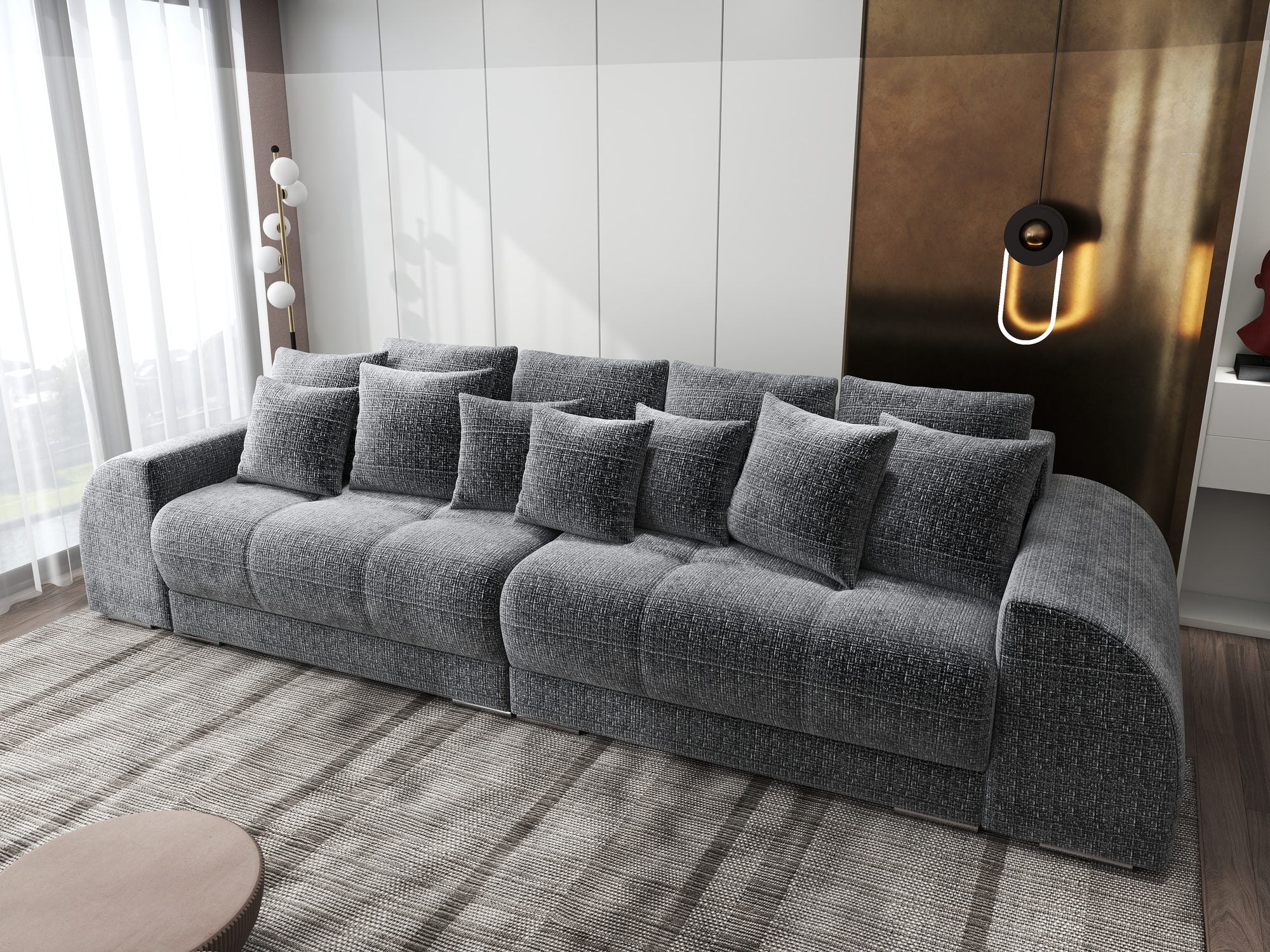 Canapea extensibilă dumonde cu 2 lăzi de depozitare si sezut confortabil din spuma high-density, Verona Cremona Gri 95 310x100 cm