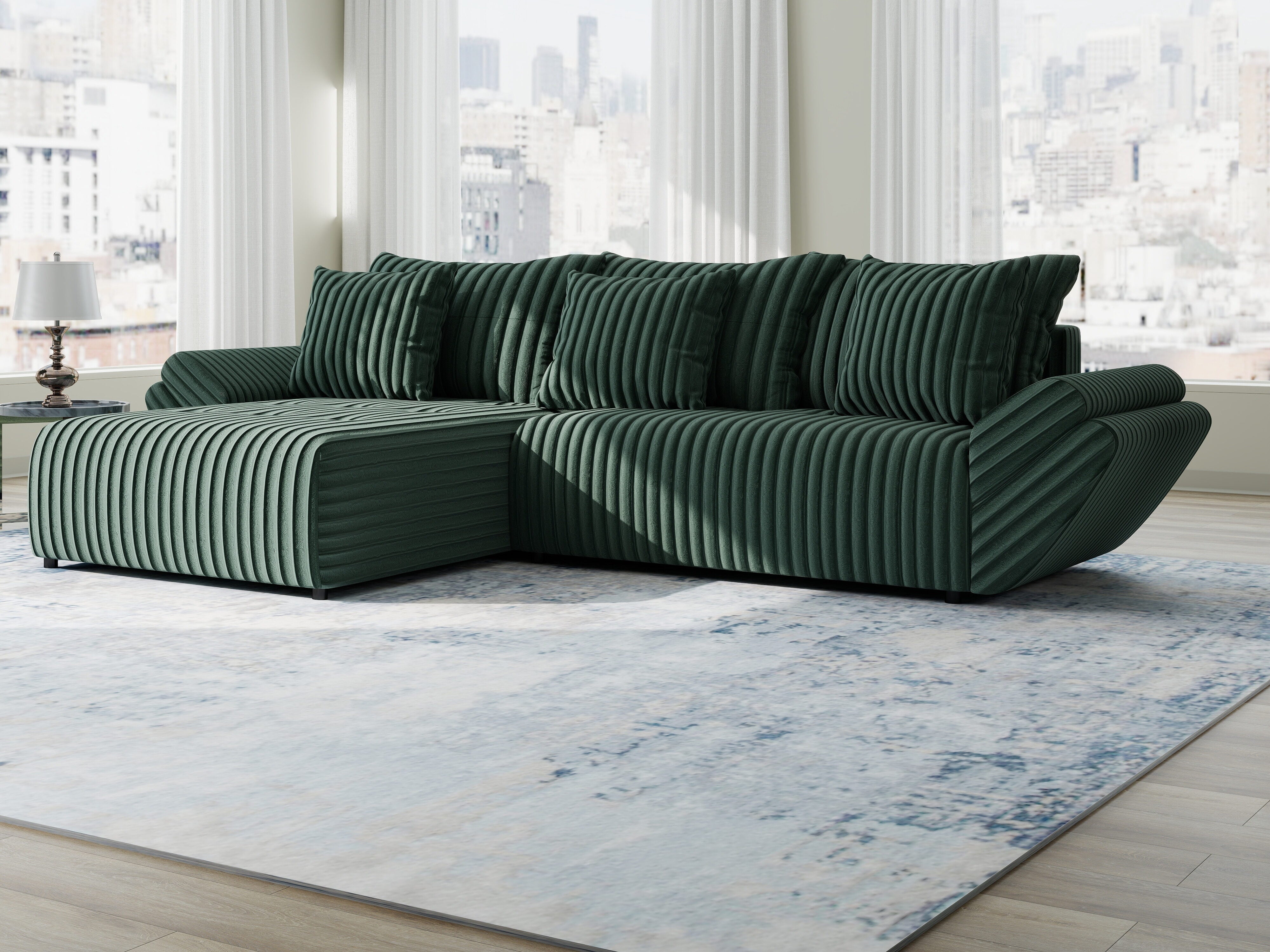 Colțar extensibil dumonde cu ladă de depozitare si sezut confortabil din spuma HR, Berlin Ambience Verde 280x185 cm