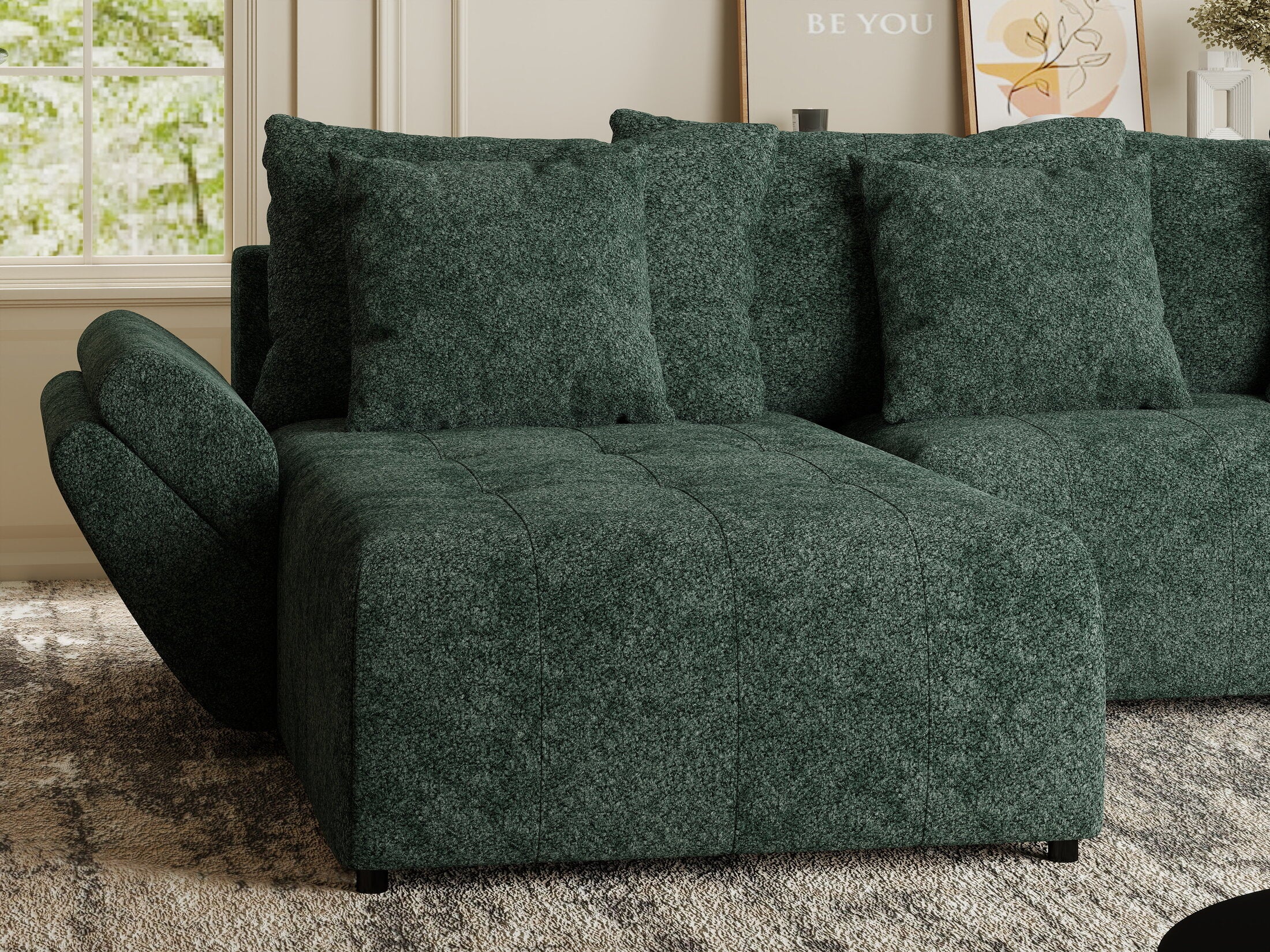 Colțar extensibil dumonde cu ladă de depozitare si sezut confortabil din spuma HR, Berlin Euphoria Verde 280x185 cm