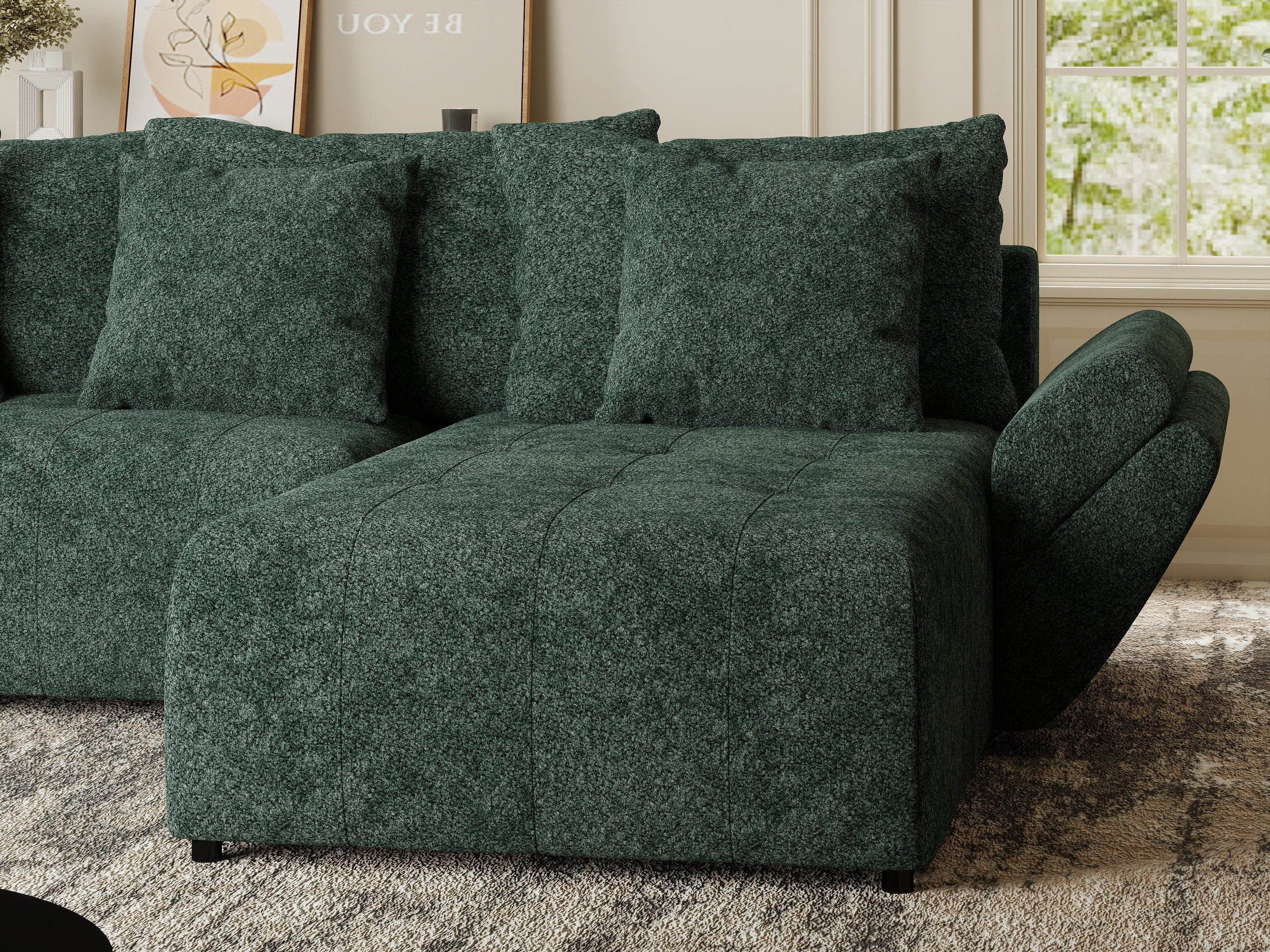 Colțar extensibil dumonde cu ladă de depozitare si sezut confortabil din spuma HR, Berlin Euphoria Verde 280x185 cm II