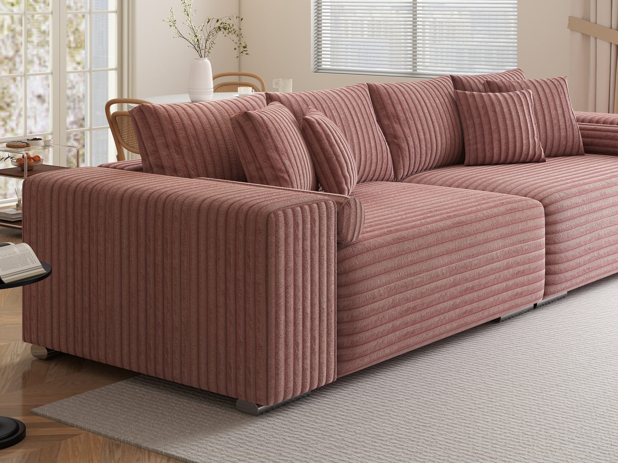 Canapea extensibilă dumonde cu ladă de depozitare si sezut confortabil din spuma high-density, Marbela XXL Tilia Roz Pudrat 62 290x100 cm