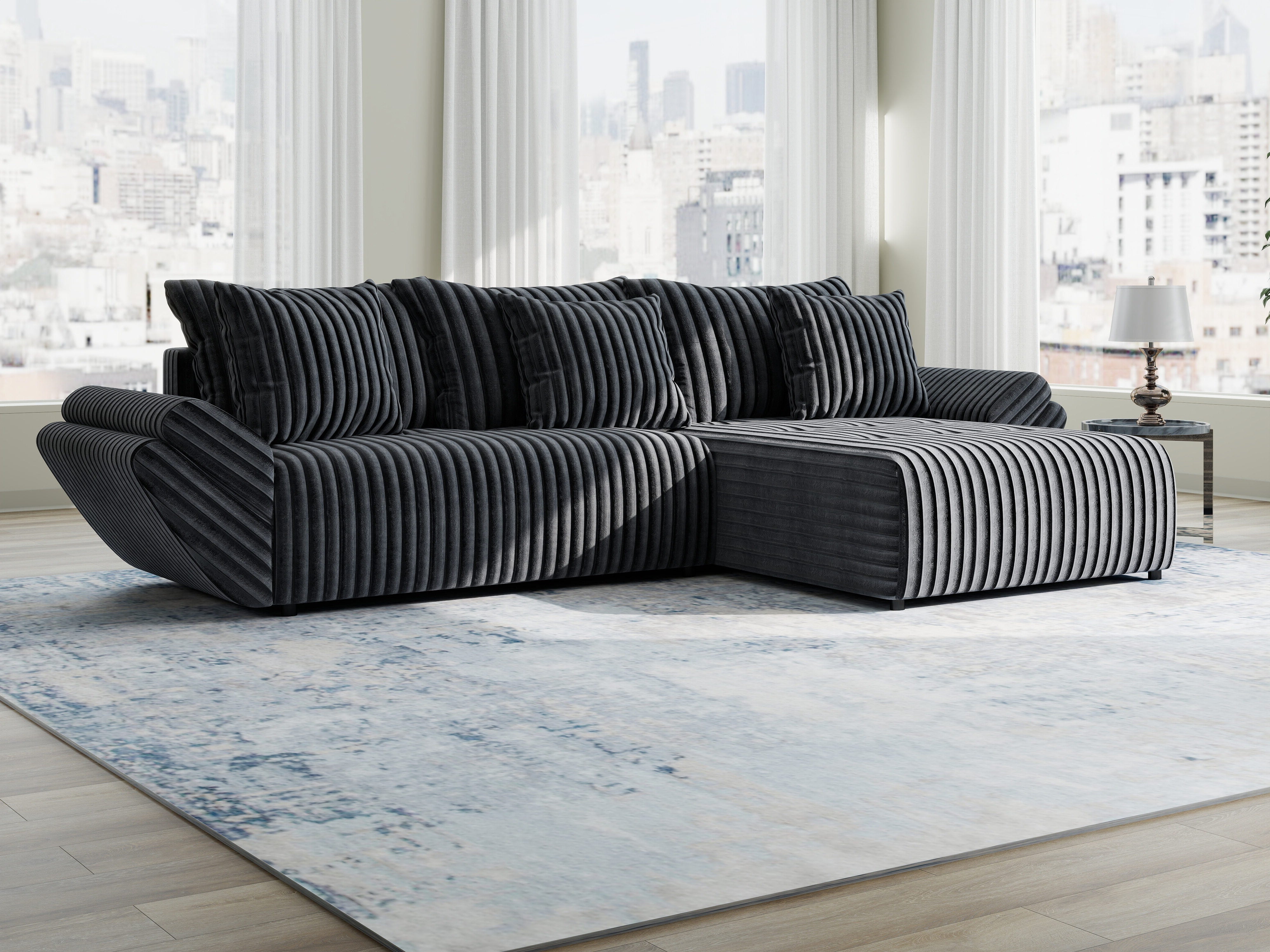 Colțar extensibil dumonde cu ladă de depozitare si sezut confortabil din spuma HR, Berlin Ambience Gri 280x185 cm II