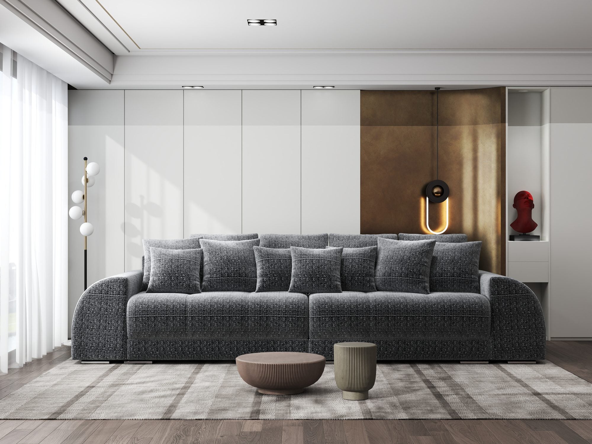 Canapea extensibilă dumonde cu 2 lăzi de depozitare si sezut confortabil din spuma high-density, Verona Cremona Gri 95 310x100 cm