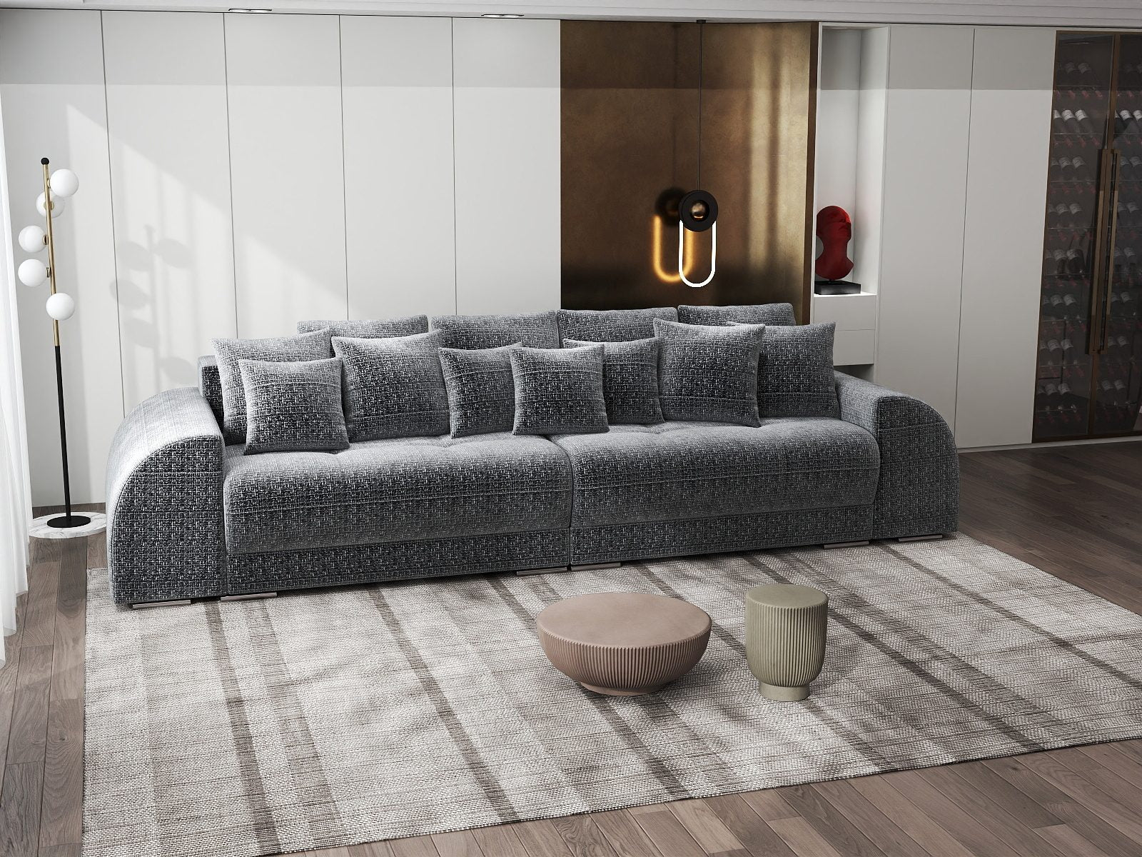 Canapea extensibilă dumonde cu 2 lăzi de depozitare si sezut confortabil din spuma high-density, Verona Cremona Gri 95 310x100 cm