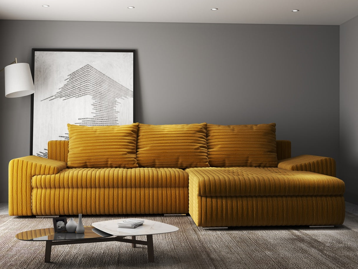 Colțar extensibil dumonde cu ladă de depozitare si sezut confortabil din spuma HR, Leonardo Ambience Mustar 255x193 cm II