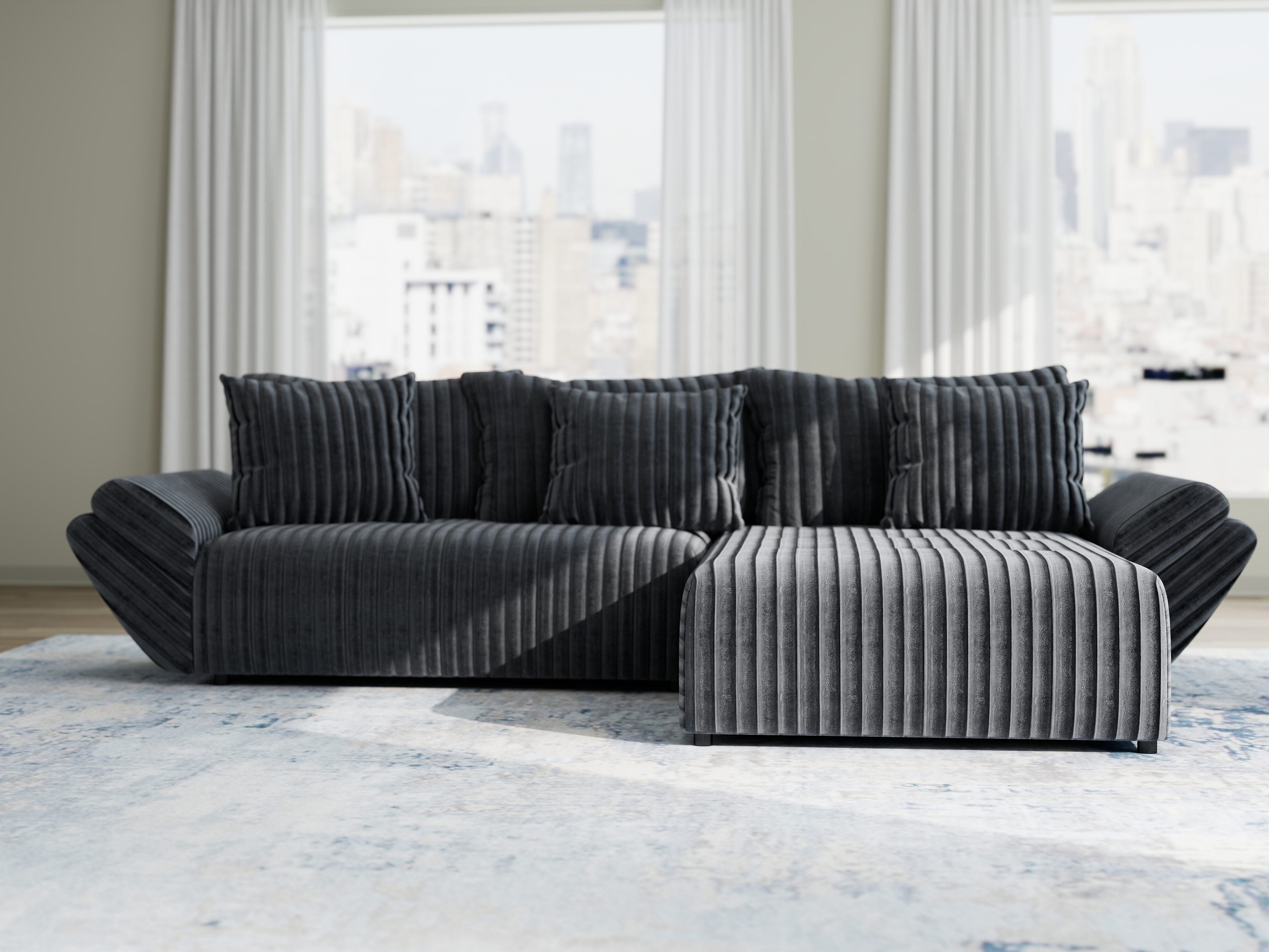 Colțar extensibil dumonde cu ladă de depozitare si sezut confortabil din spuma HR, Berlin Ambience Gri 280x185 cm II