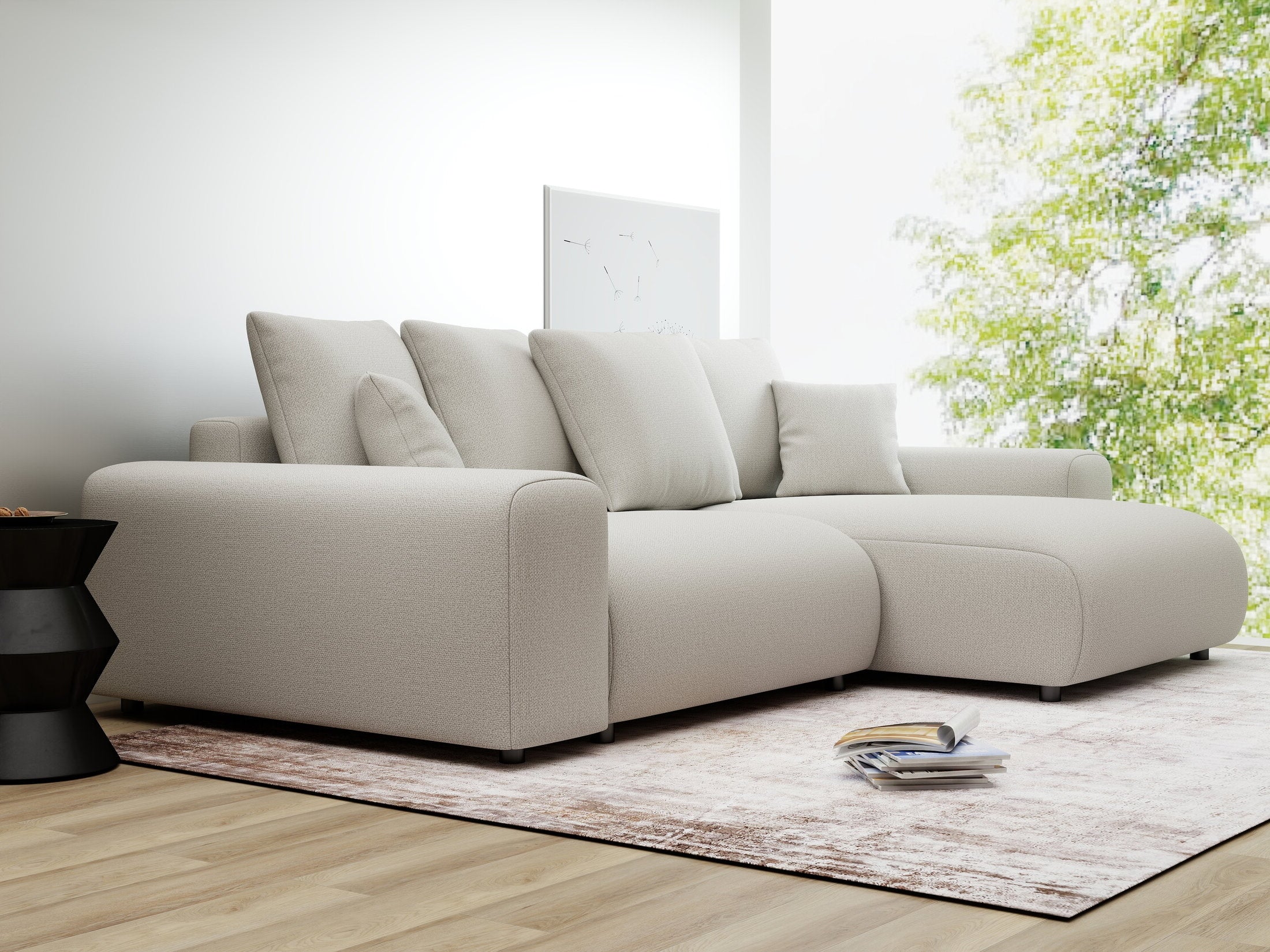 Colțar extensibil dumonde cu ladă de depozitare și șezut confortabil din spumă HR, Luma Enjoy Bej 255x168 cm II