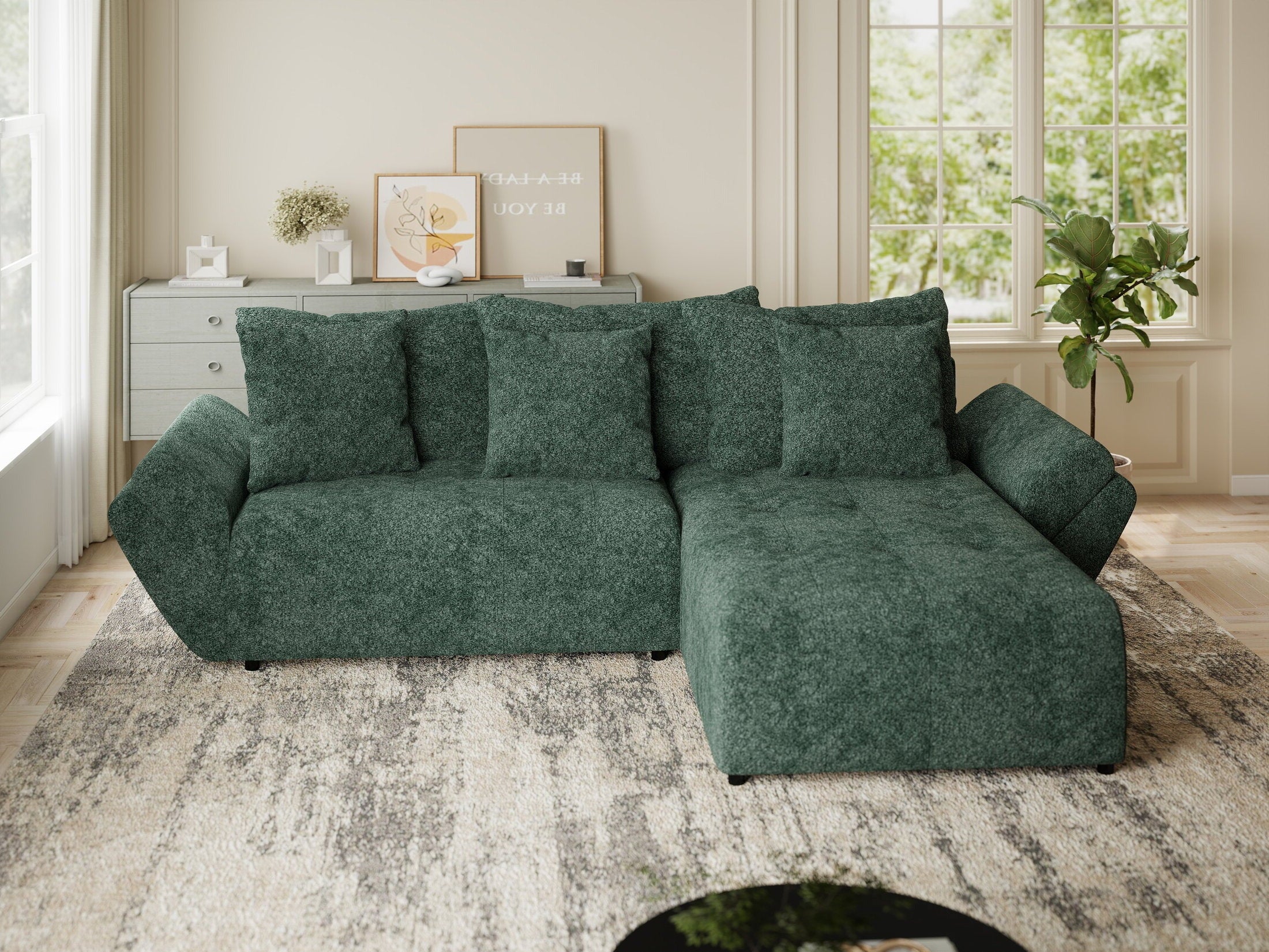 Colțar extensibil dumonde cu ladă de depozitare si sezut confortabil din spuma HR, Berlin Euphoria Verde 280x185 cm II