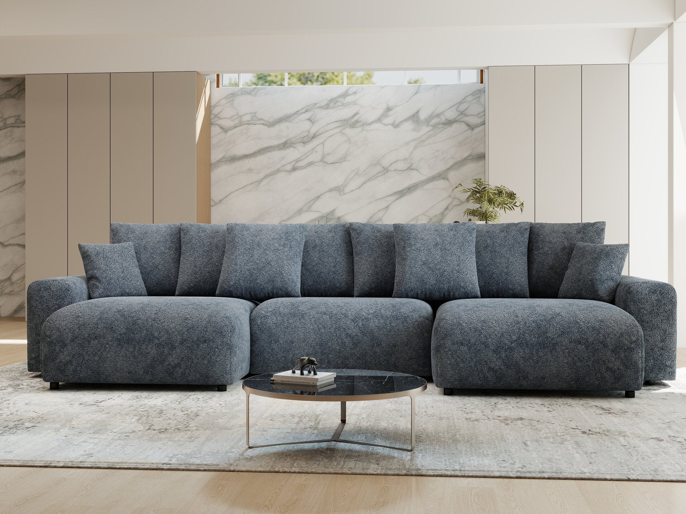 Colțar extensibil dumonde cu ladă de depozitare si sezut confortabil din spuma HR, Luma U Euphoria Gri Grafit 336x140 cm