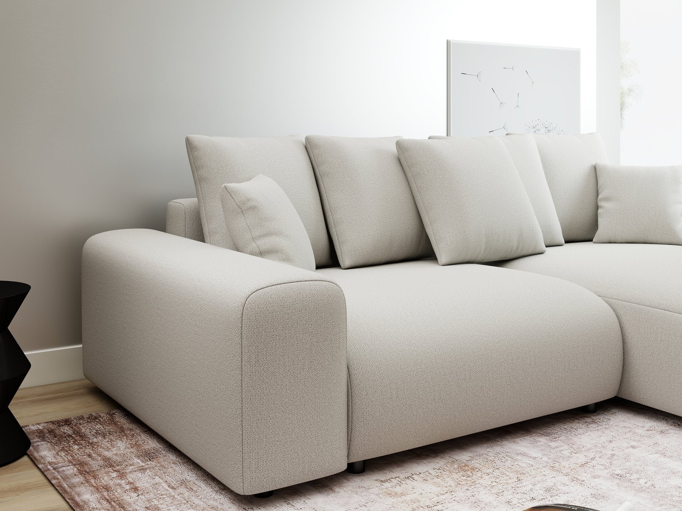 Colțar extensibil dumonde cu ladă de depozitare și șezut confortabil din spumă HR, Luma Enjoy Bej 255x168 cm II