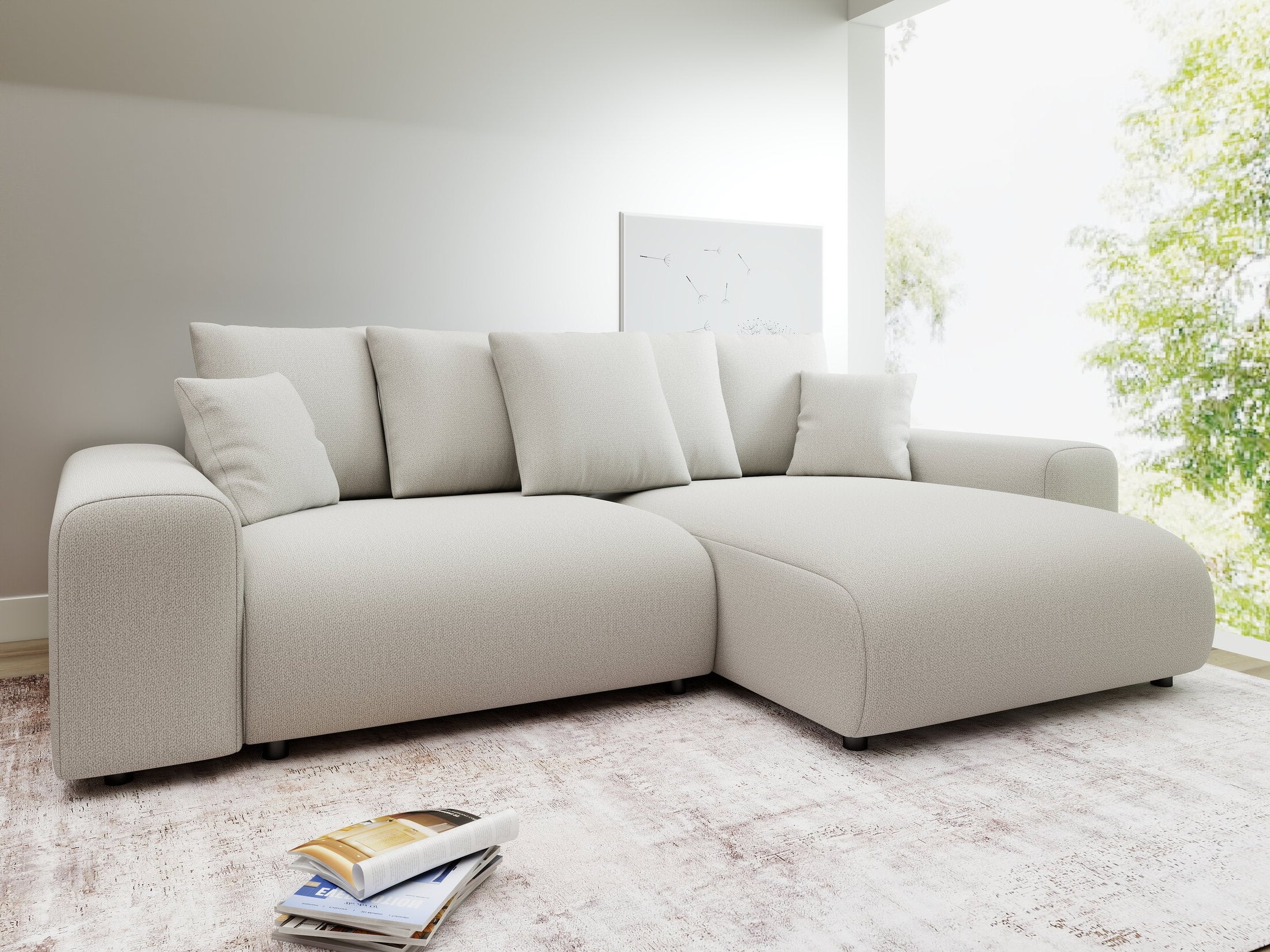 Colțar extensibil dumonde cu ladă de depozitare și șezut confortabil din spumă HR, Luma Enjoy Bej 255x168 cm II