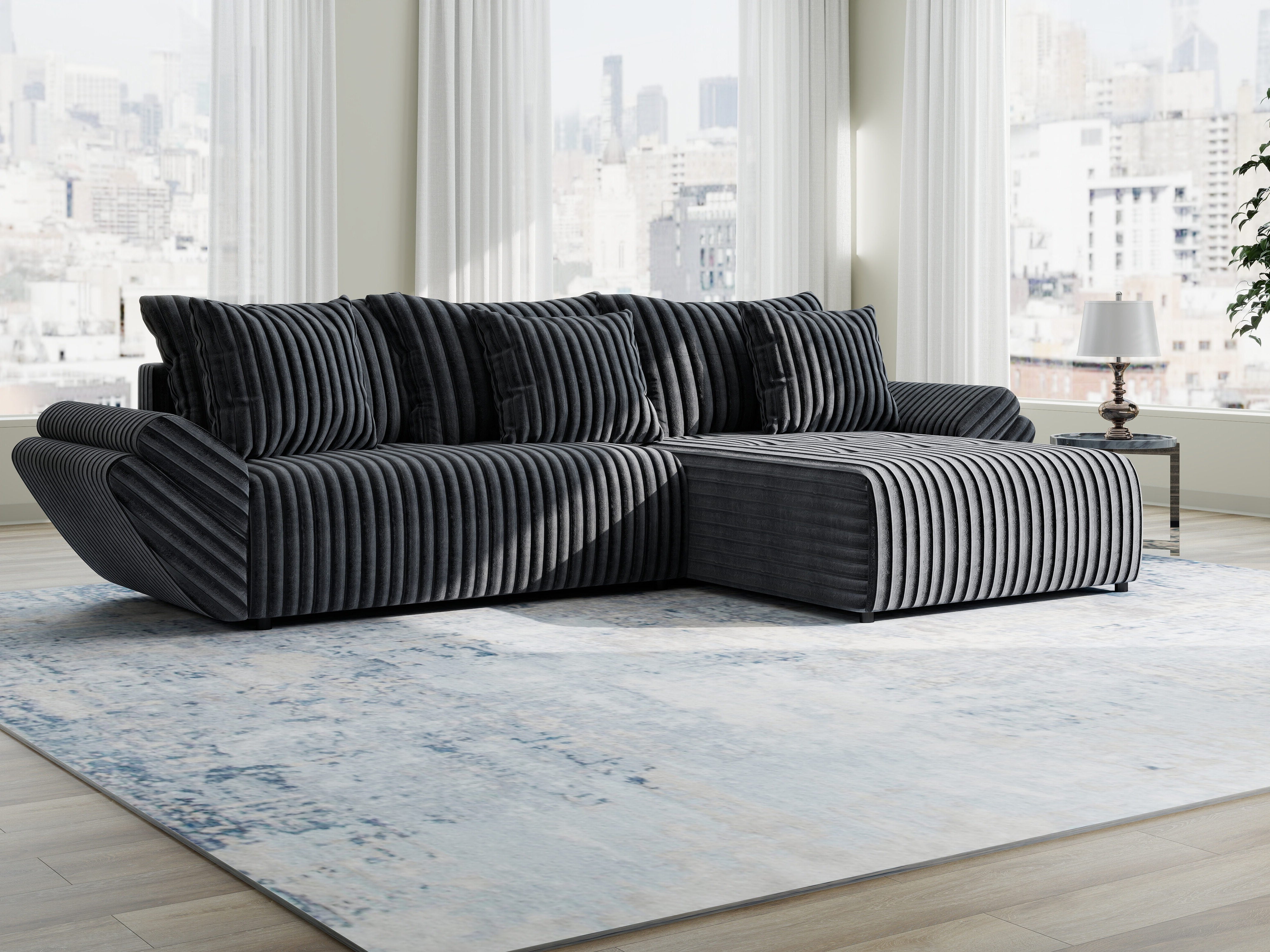 Colțar extensibil dumonde cu ladă de depozitare si sezut confortabil din spuma HR, Berlin Ambience Gri 280x185 cm II