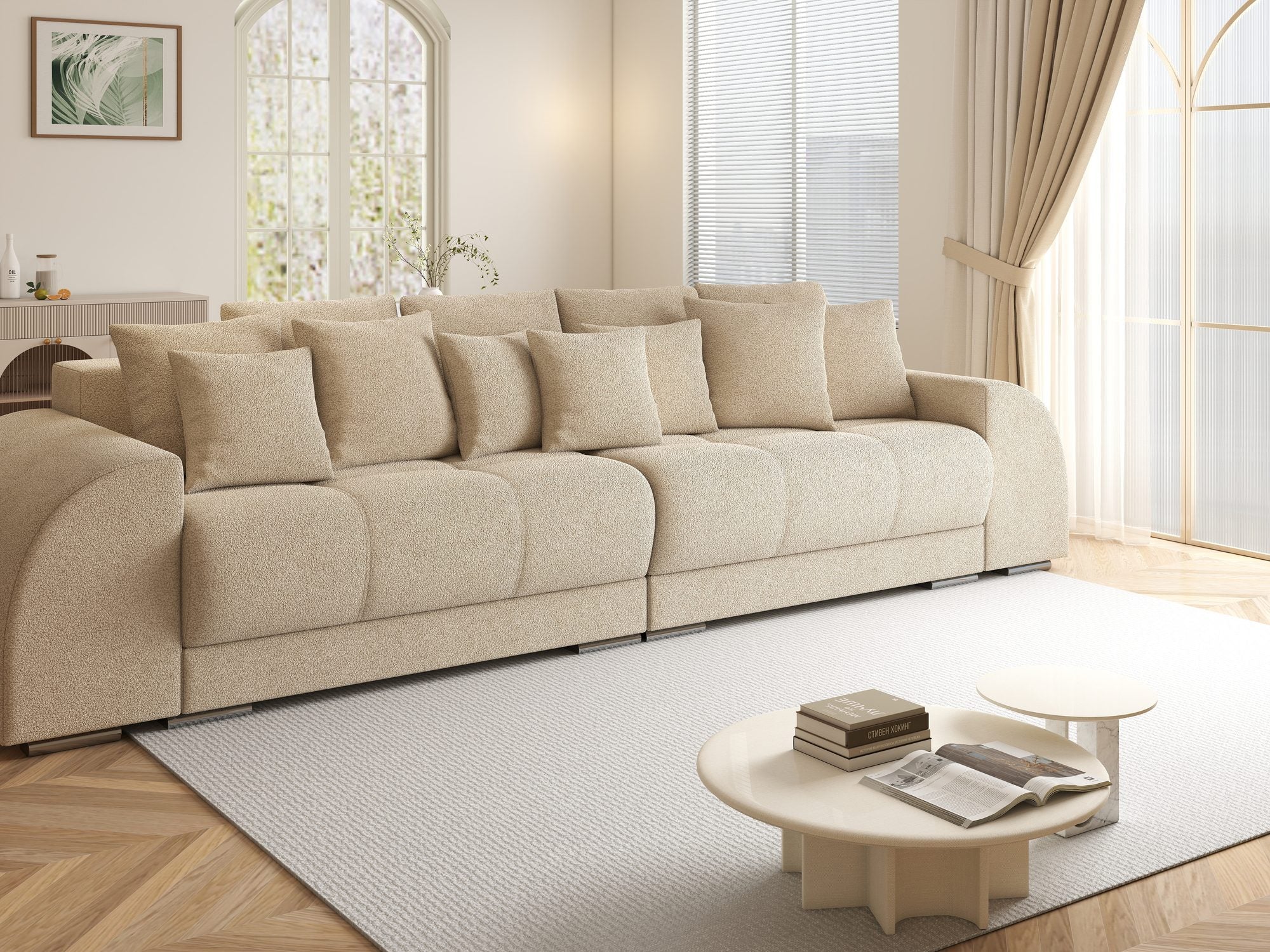 Canapea extensibilă dumonde cu 2 lăzi de depozitare si sezut confortabil din spuma high-density, Verona Quelle Bej 05 310x100 cm