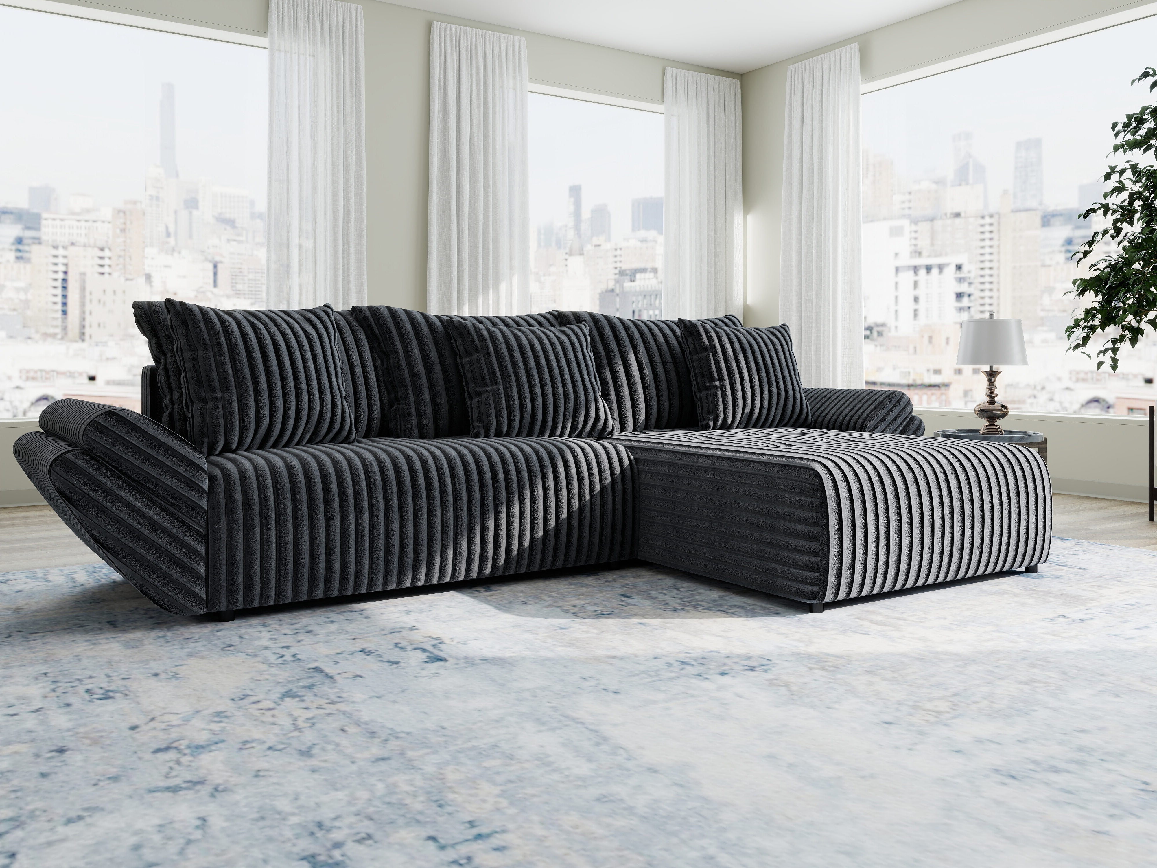 Colțar extensibil dumonde cu ladă de depozitare si sezut confortabil din spuma HR, Berlin Ambience Gri 280x185 cm II