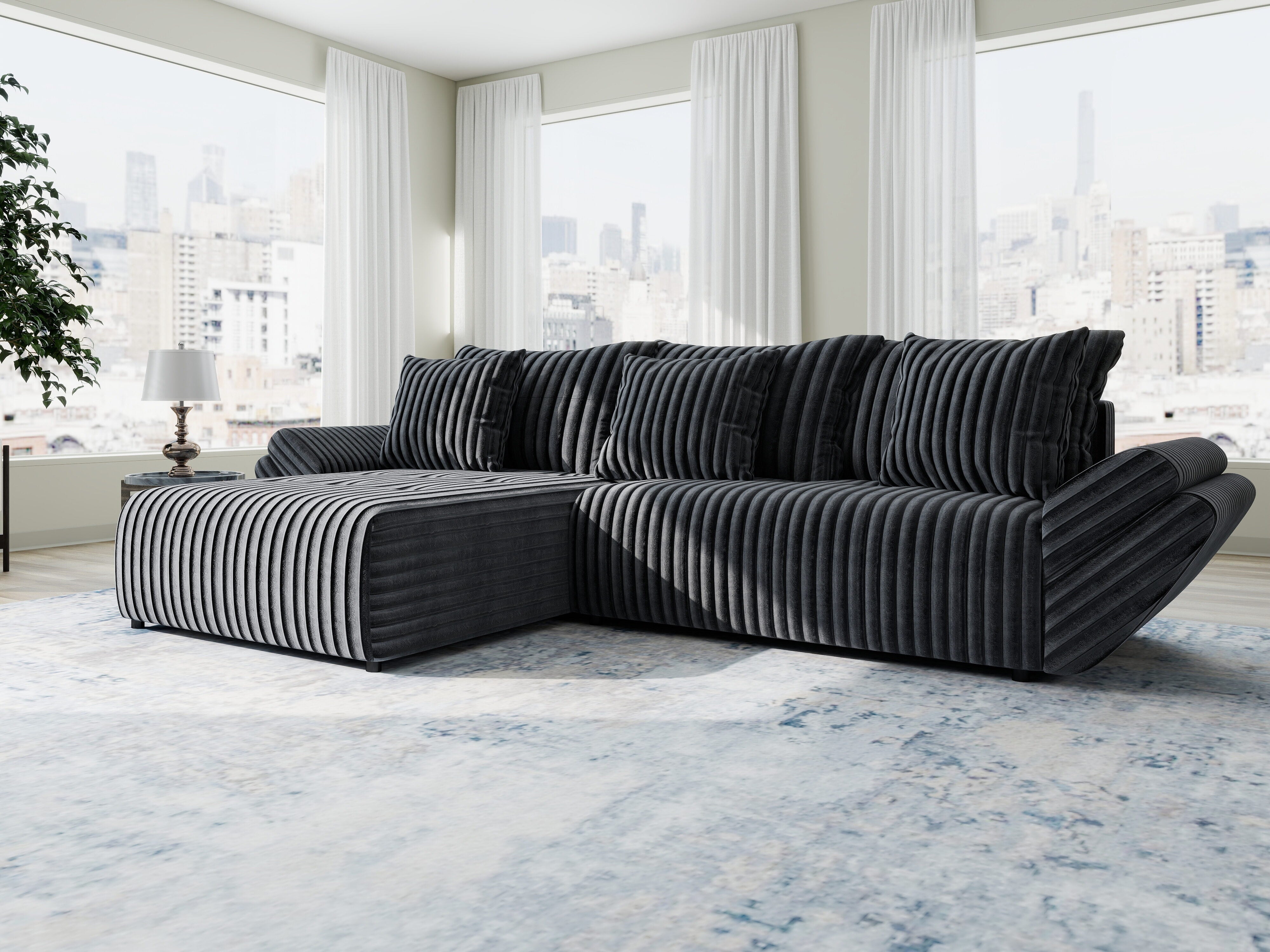 Colțar extensibil dumonde cu ladă de depozitare si sezut confortabil din spuma HR, Berlin Ambience Gri 280x185 cm