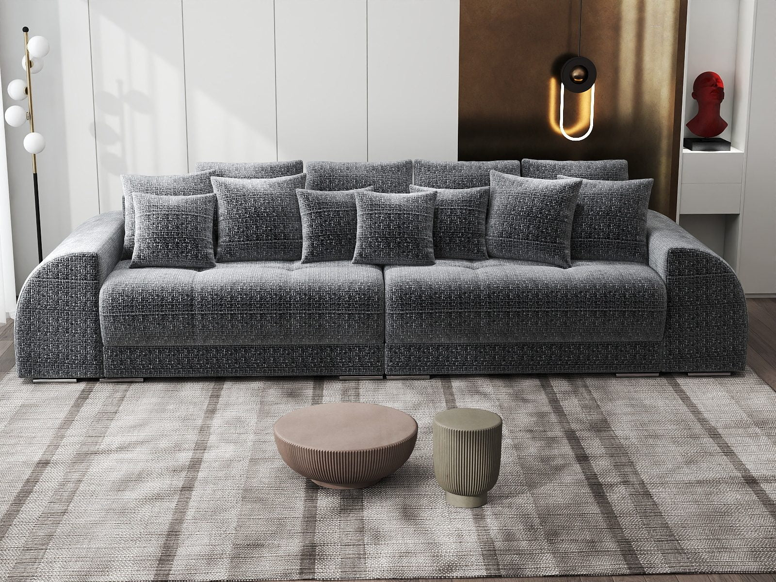 Canapea extensibilă dumonde cu 2 lăzi de depozitare si sezut confortabil din spuma high-density, Verona Cremona Gri 95 310x100 cm