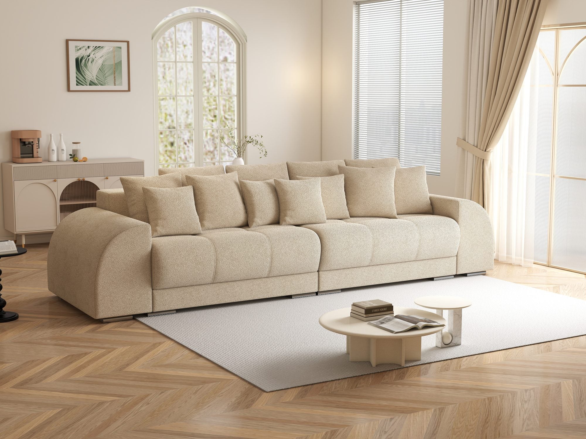 Canapea extensibilă dumonde cu 2 lăzi de depozitare si sezut confortabil din spuma high-density, Verona Quelle Bej 05 310x100 cm