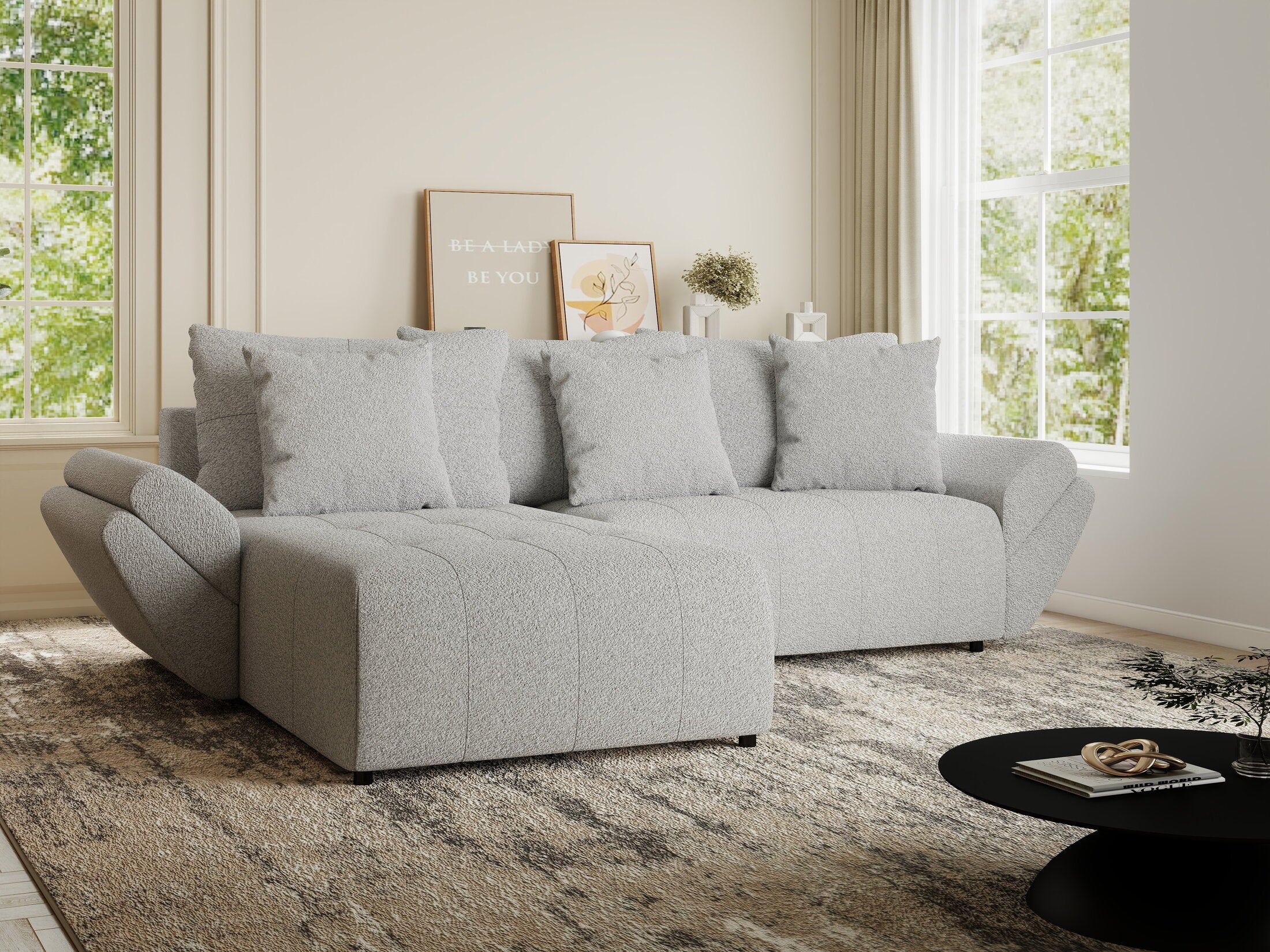 Colțar extensibil dumonde cu ladă de depozitare si sezut confortabil din spuma HR, Berlin Euphoria Gri 280x185 cm