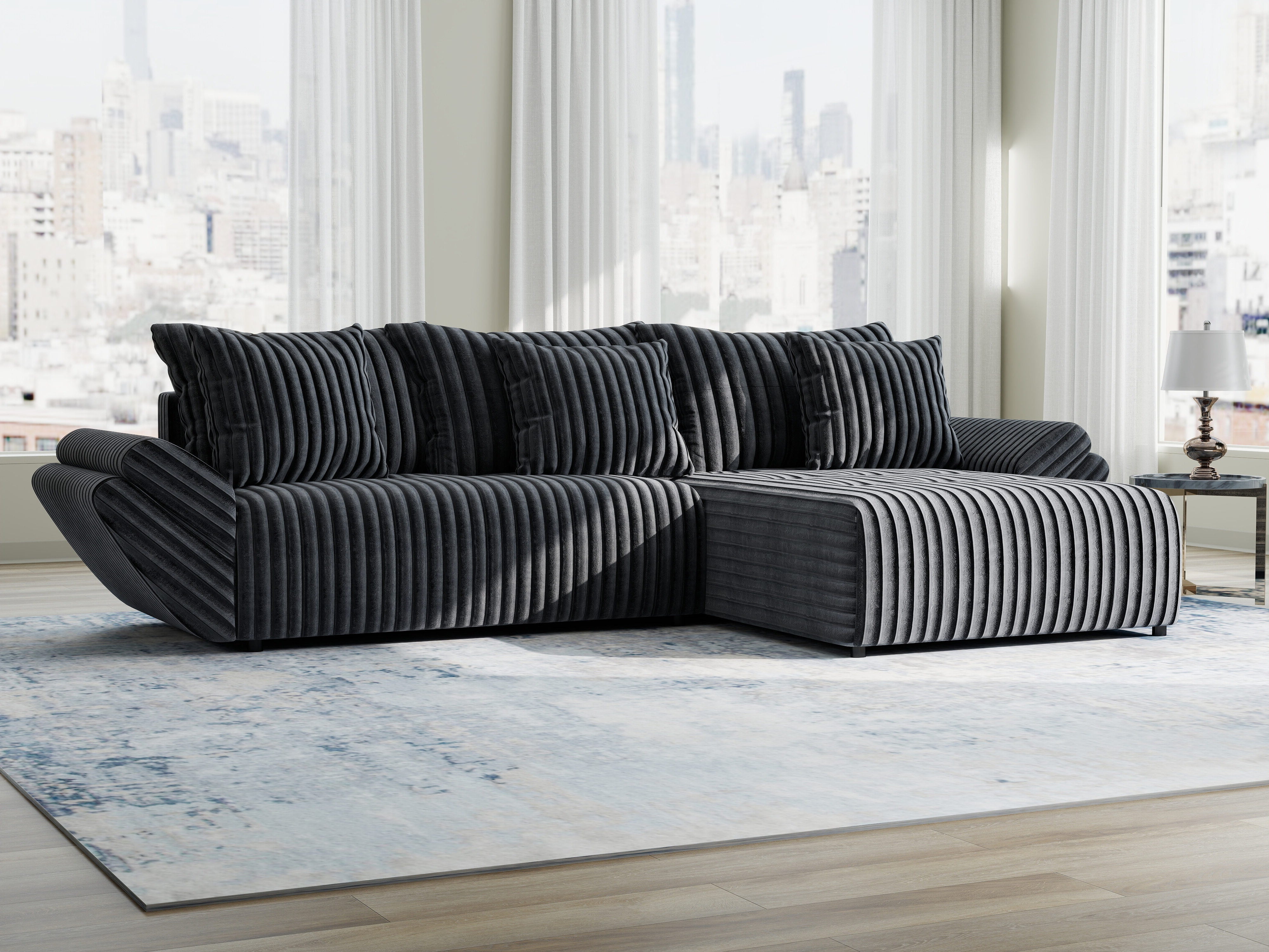 Colțar extensibil dumonde cu ladă de depozitare si sezut confortabil din spuma HR, Berlin Ambience Gri 280x185 cm II