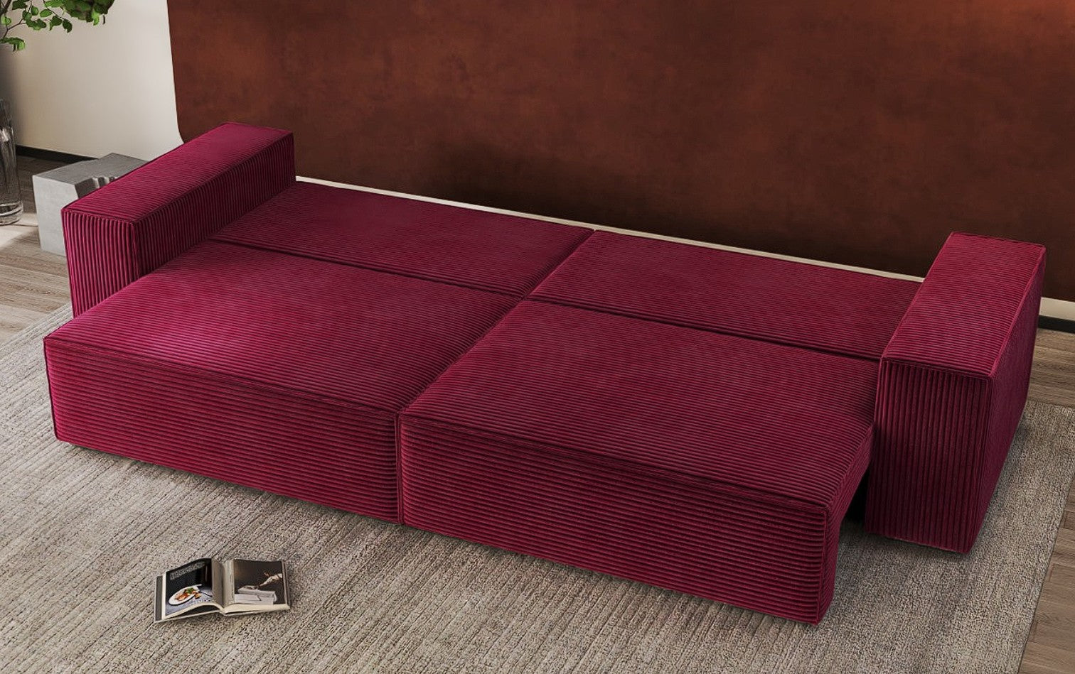 Canapea extensibilă dumonde cu ladă de depozitare si sezut confortabil din spuma HR, Dream Zoom Rosu 310x100 cm Fabrica