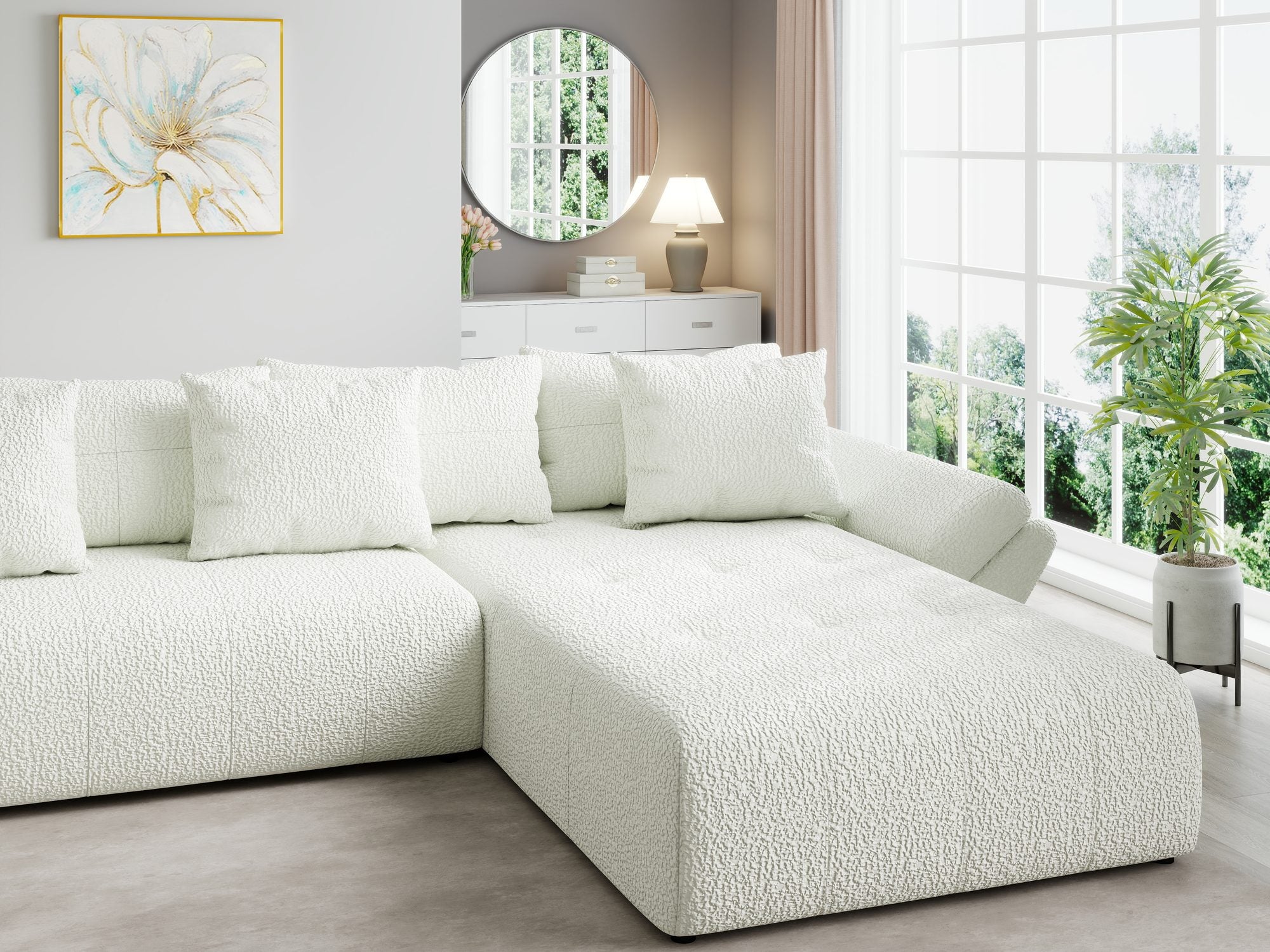 Colțar extensibil dumonde cu ladă de depozitare si sezut confortabil din spuma high-density, Berlin U Jaguar Ivory 1 380x180 cm