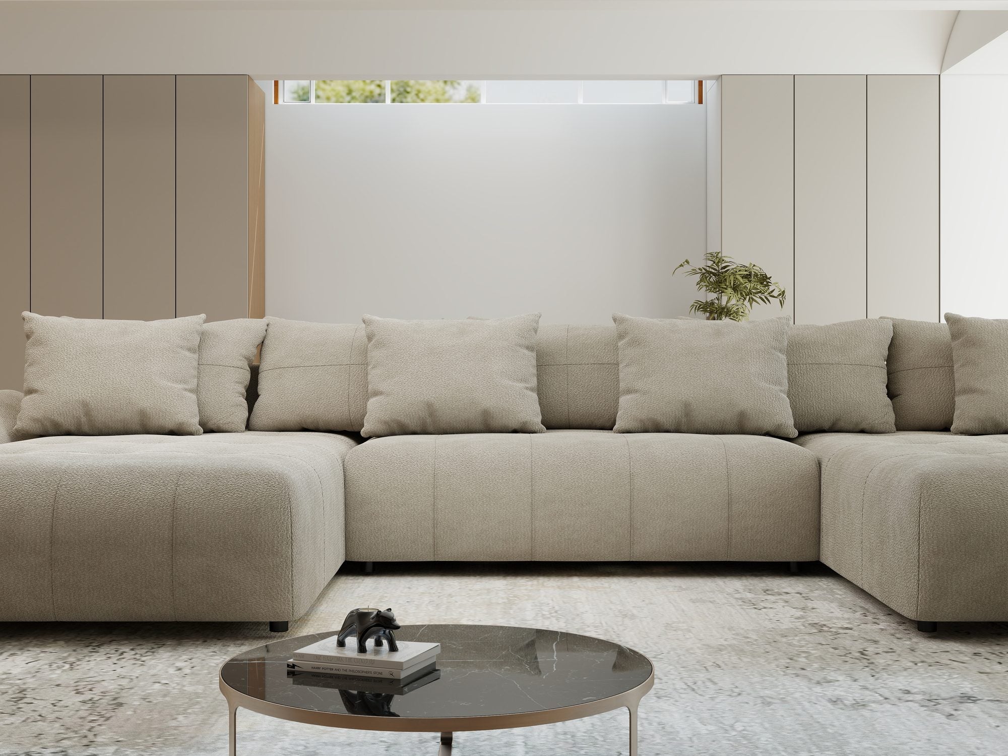Colțar extensibil dumonde cu ladă de depozitare si sezut confortabil din spuma high-density, Berlin U Vibe Bej 06 380x180 cm