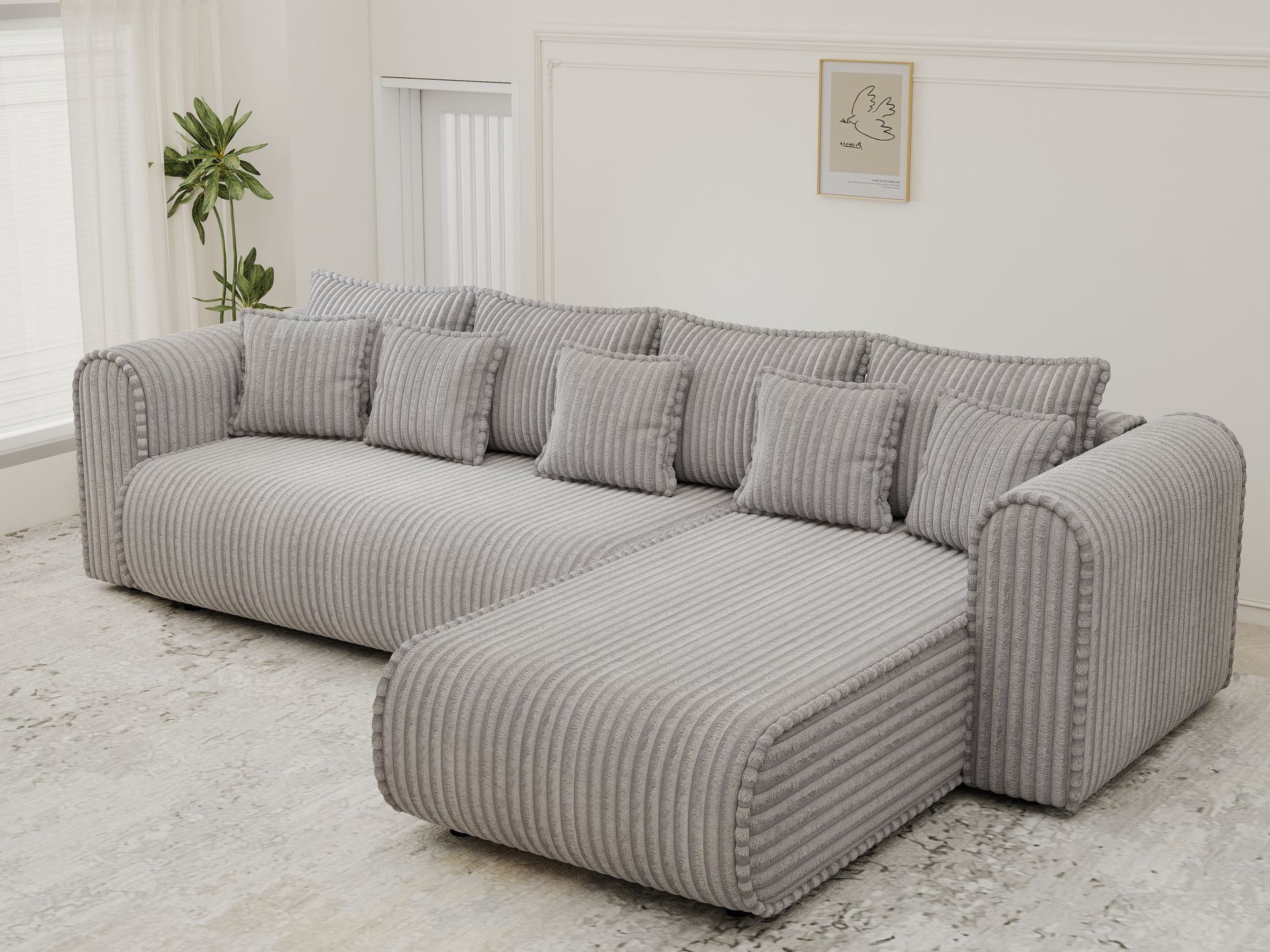Colțar extensibil dumonde cu ladă de depozitare si sezut confortabil din spuma high-density, Monaco XL Tilia Dove II 340x185 cm