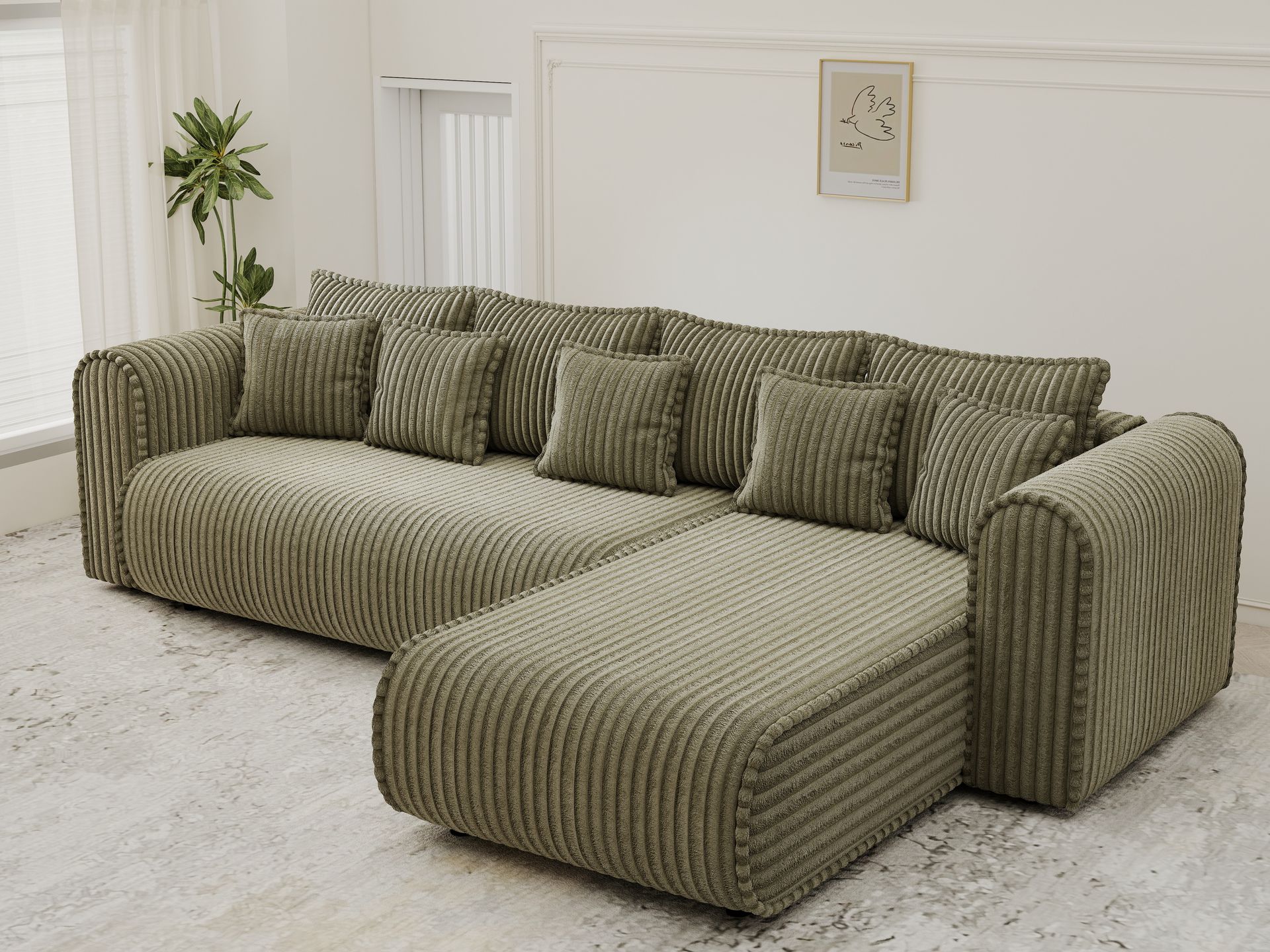 Colțar extensibil dumonde cu ladă de depozitare si sezut confortabil din spuma high-density, Monaco XL Tilia Olive II 340x185 cm