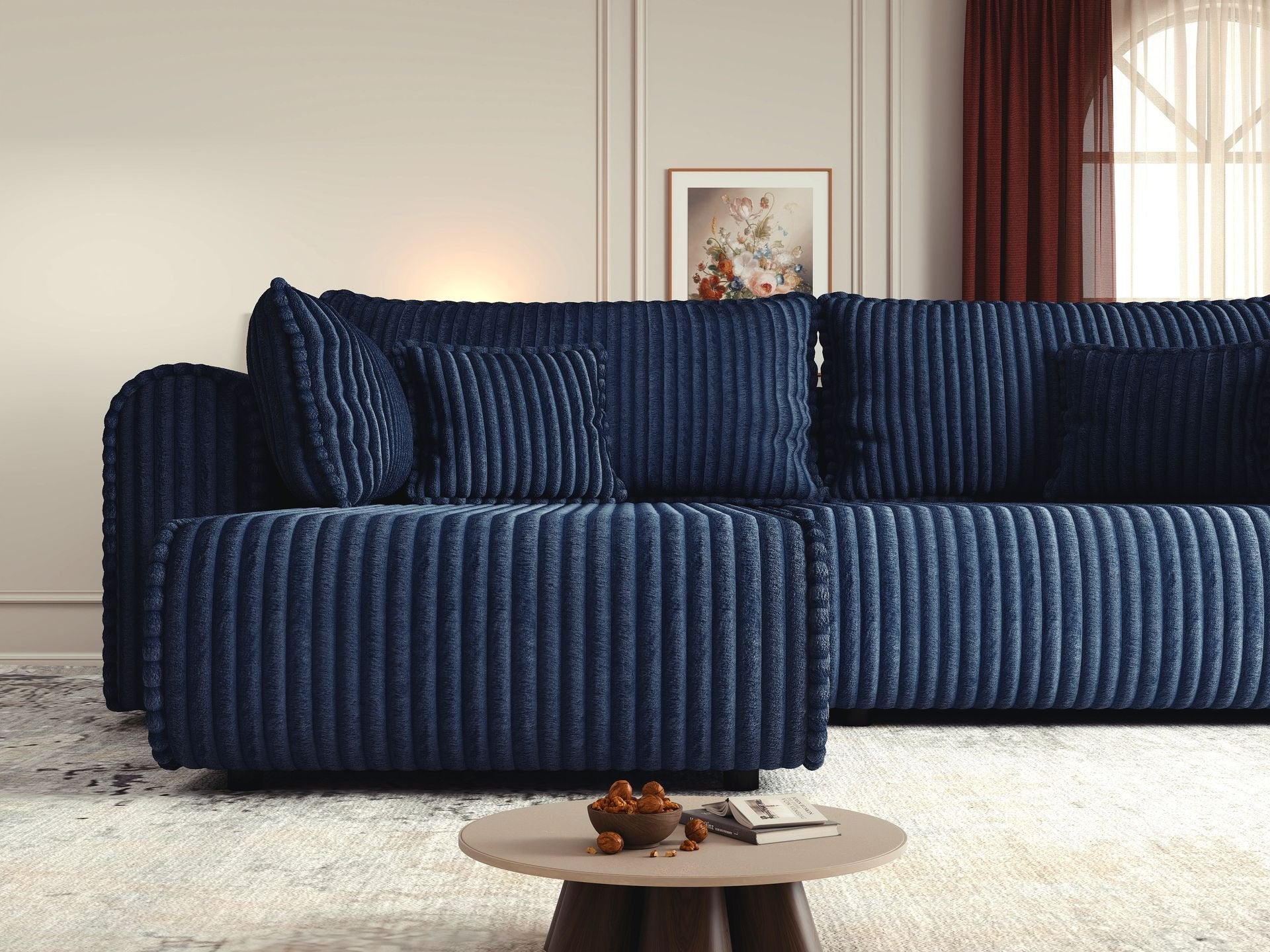 Colțar extensibil dumonde cu ladă de depozitare si sezut confortabil din spuma high-density, Monaco L Tilia Albastru 270x100 cm