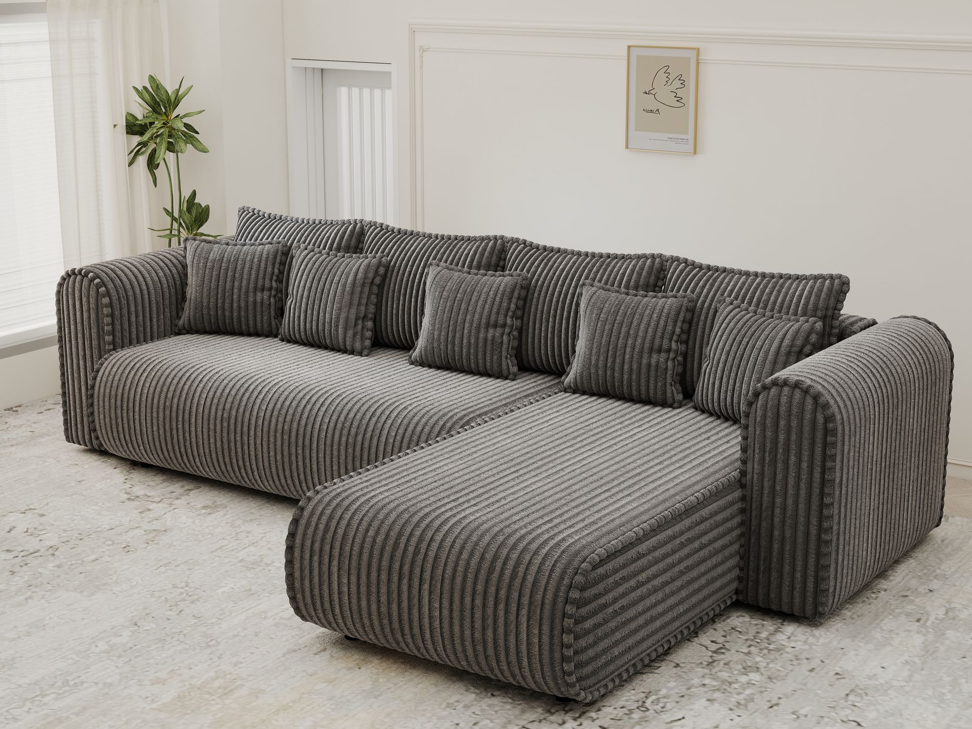 Colțar extensibil dumonde cu ladă de depozitare si sezut confortabil din spuma high-density, Monaco XL Tilia Grafit II 340x185 cm