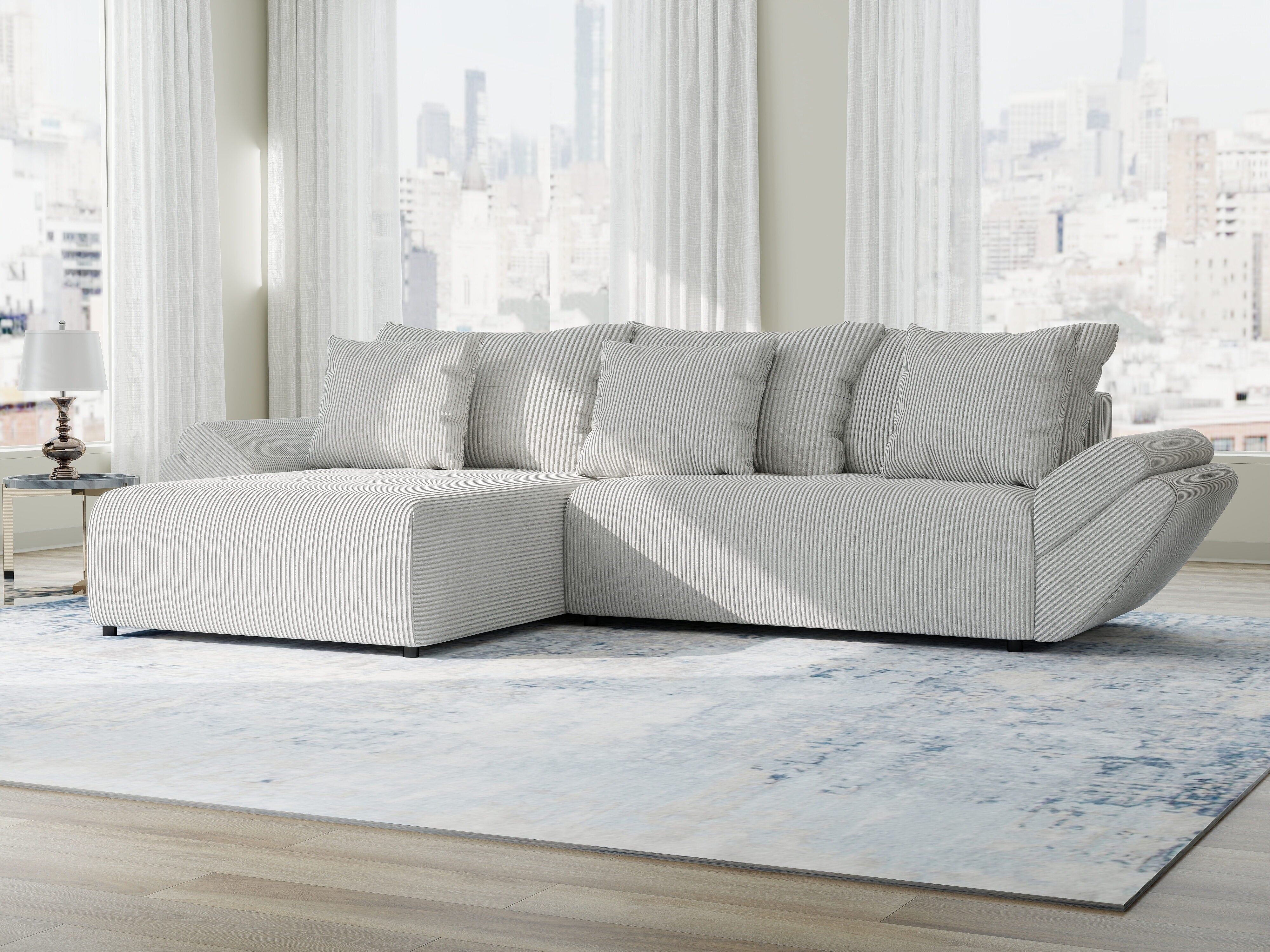 Colțar extensibil dumonde cu ladă de depozitare si sezut confortabil din spuma HR, Berlin Zoom Gri 280x185 cm II