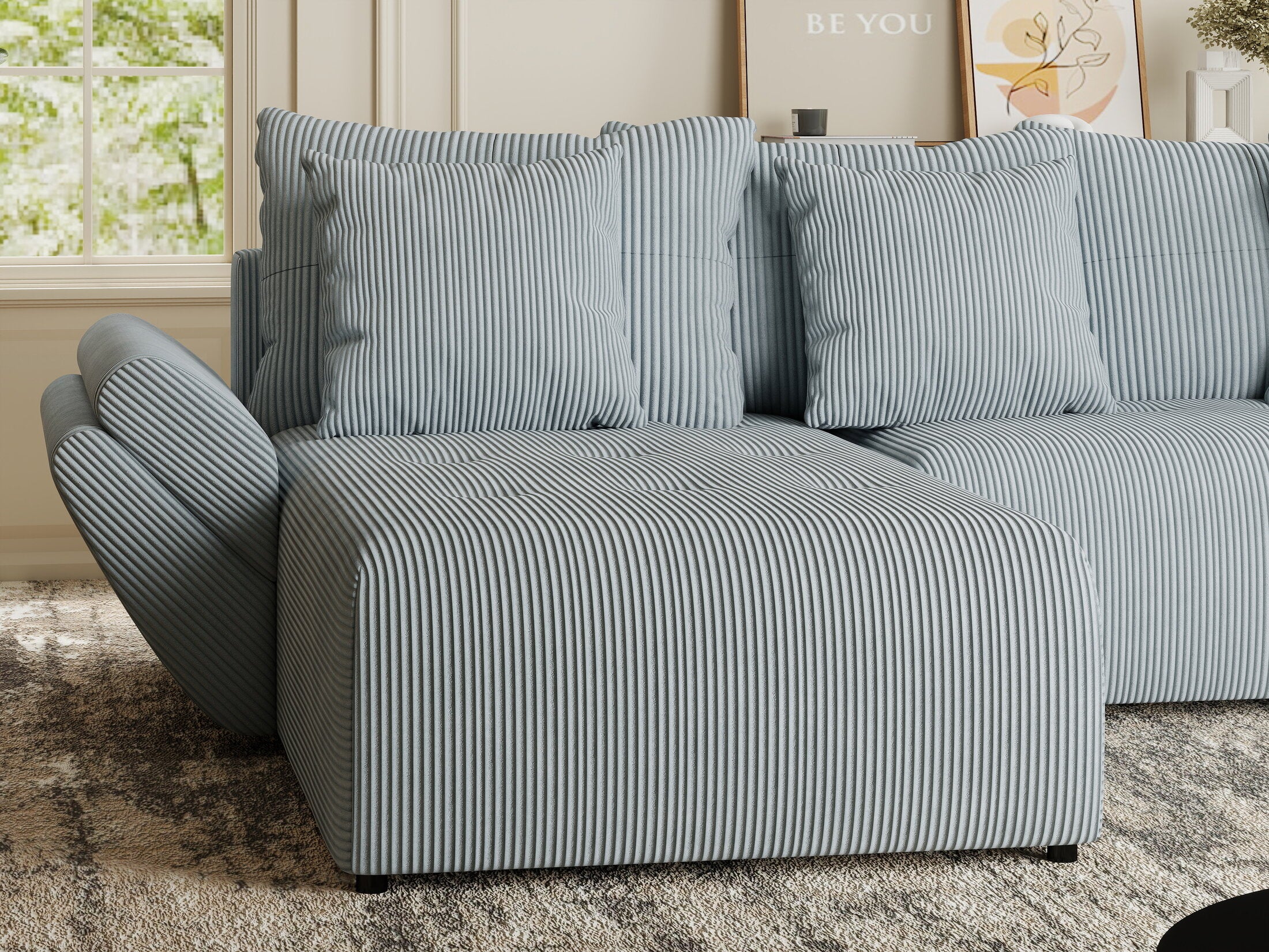 Colțar extensibil dumonde cu ladă de depozitare si sezut confortabil din spuma HR, Berlin Zoom Gri Mint 280x185 cm