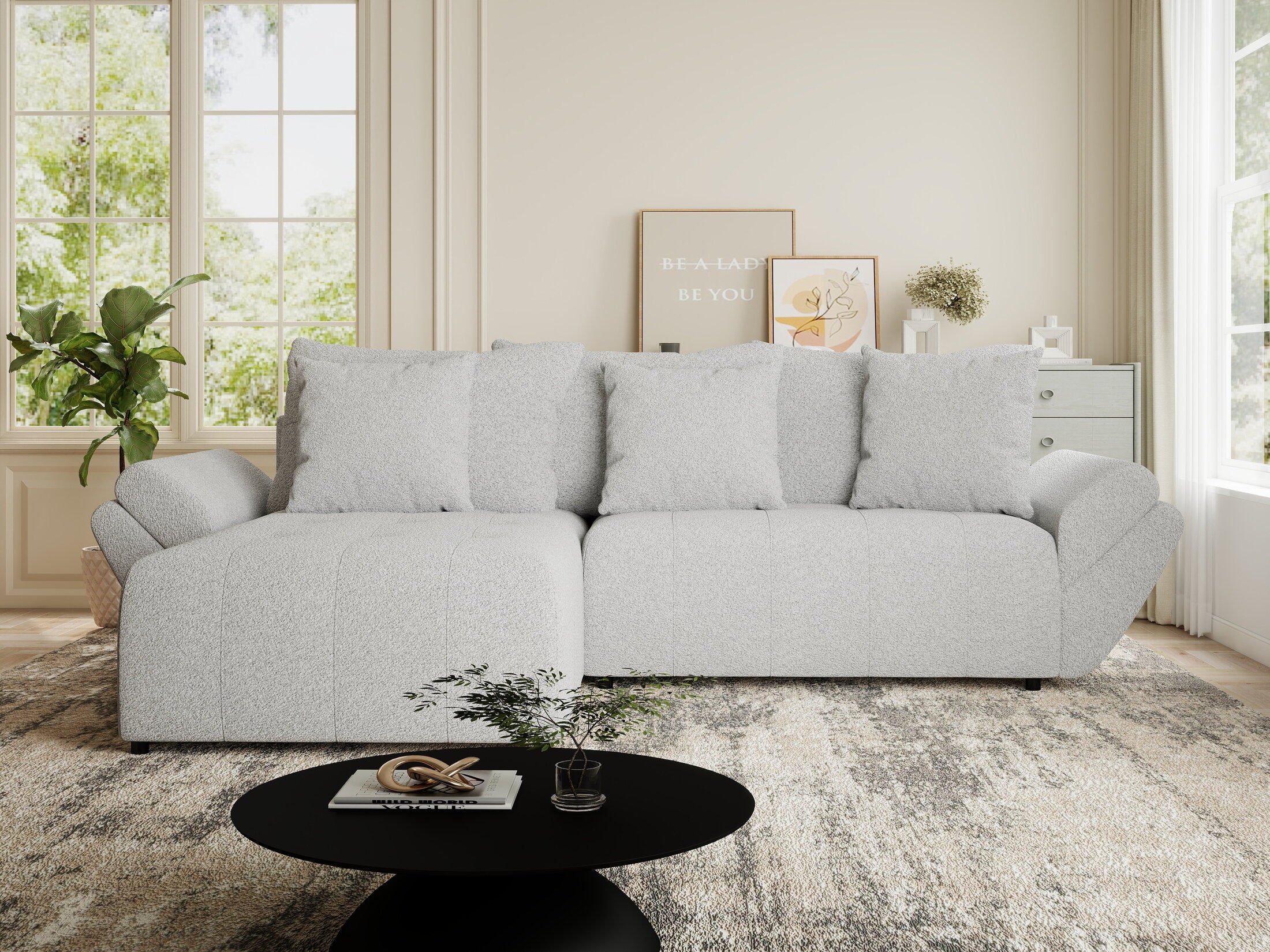 Colțar extensibil dumonde cu ladă de depozitare si sezut confortabil din spuma HR, Berlin Euphoria Gri 280x185 cm