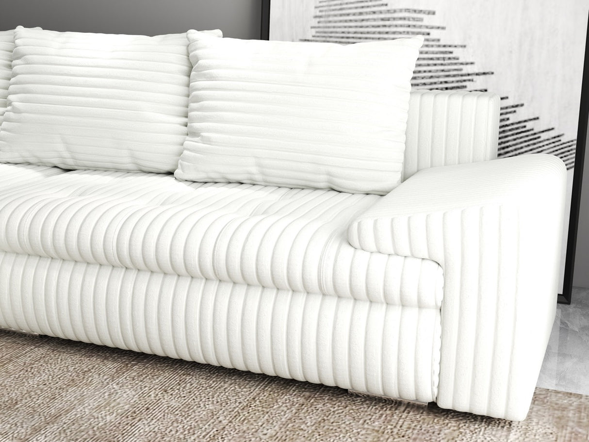 Colțar extensibil dumonde cu ladă de depozitare si sezut confortabil din spuma HR, Leonardo Ambience Alb 255x193 cm