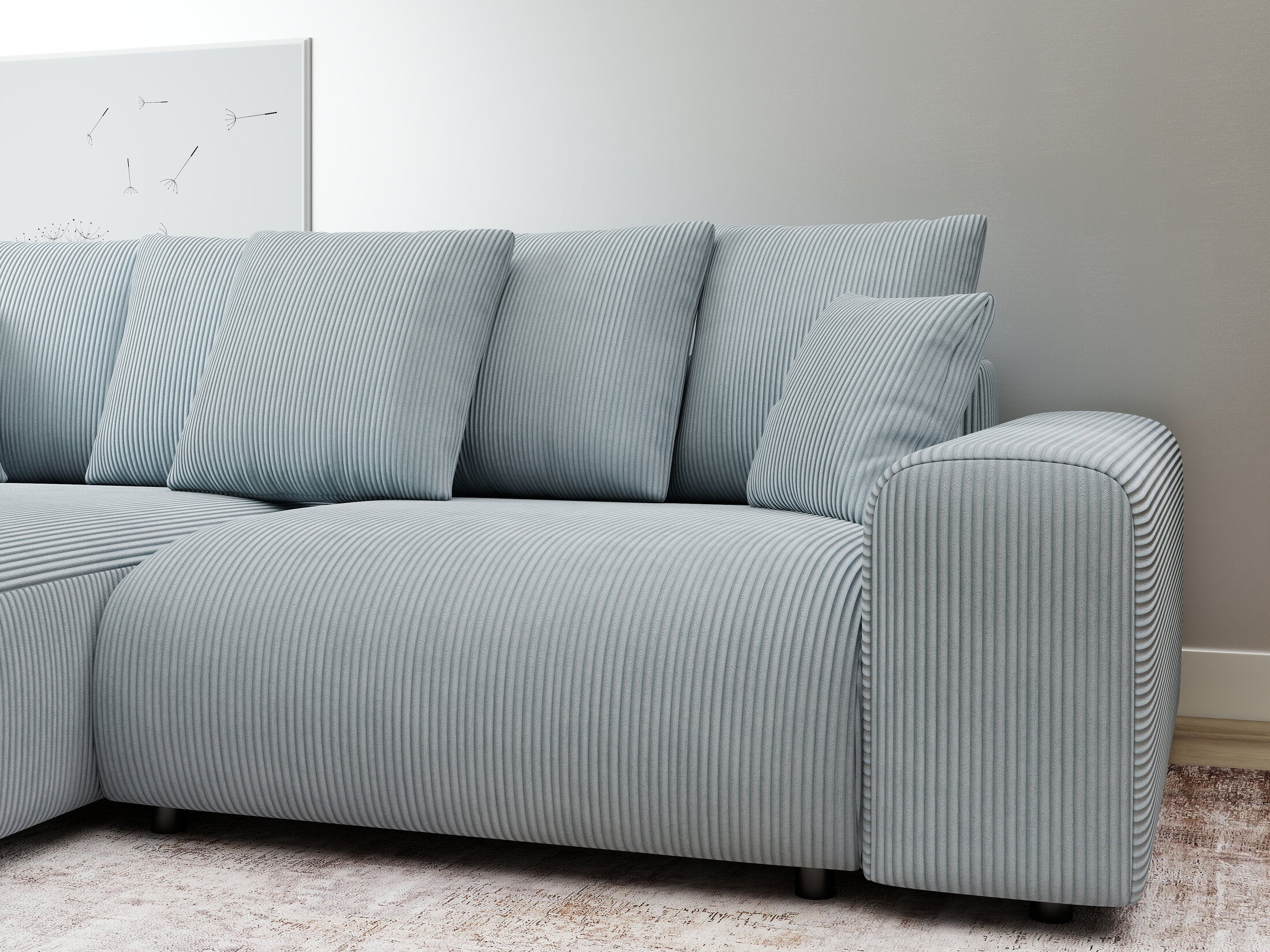 Colțar extensibil dumonde cu ladă de depozitare și șezut confortabil din spumă HR, Luma Zoom Gri Mint 255x168 cm