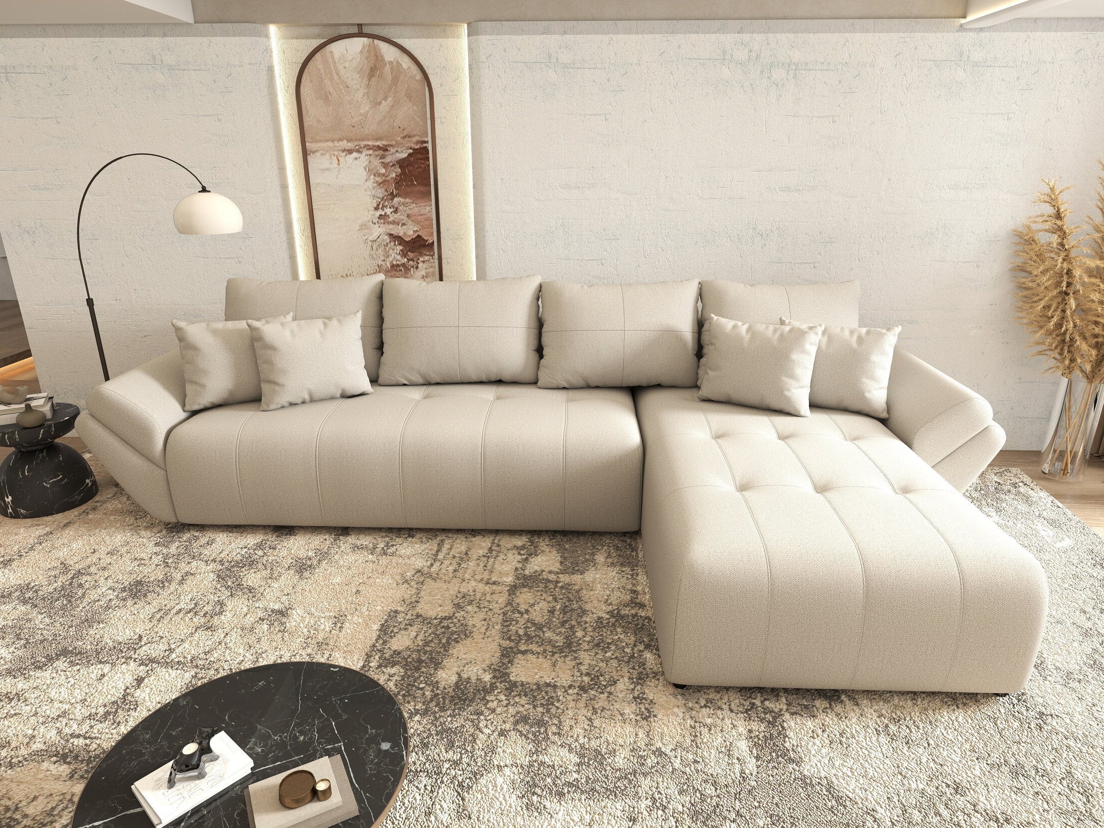 Colțar extensibil dumonde cu ladă de depozitare Berlin XL Enjoy Beige 350x185 cm II