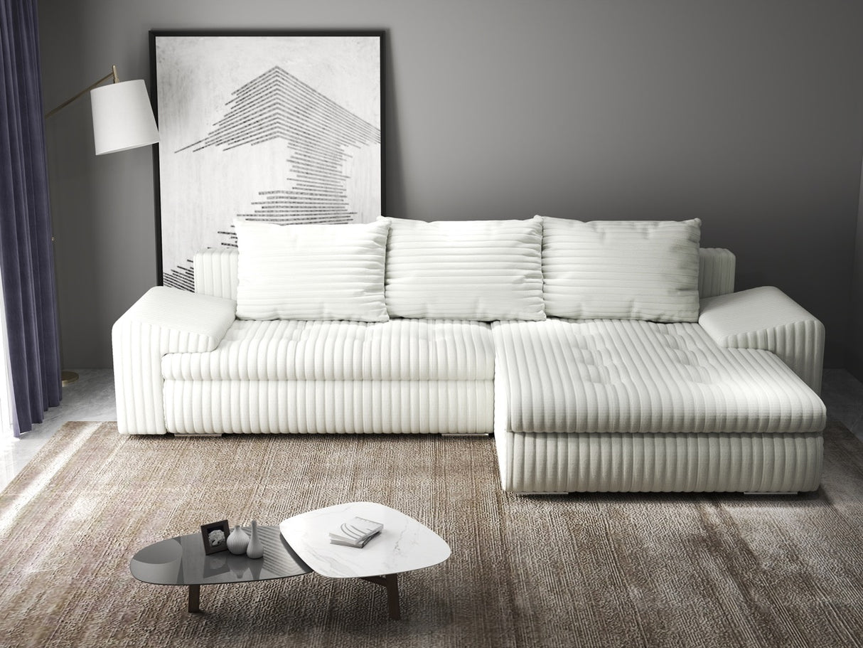 Colțar extensibil dumonde cu ladă de depozitare si sezut confortabil din spuma HR, Leonardo Ambience Alb 255x193 cm II