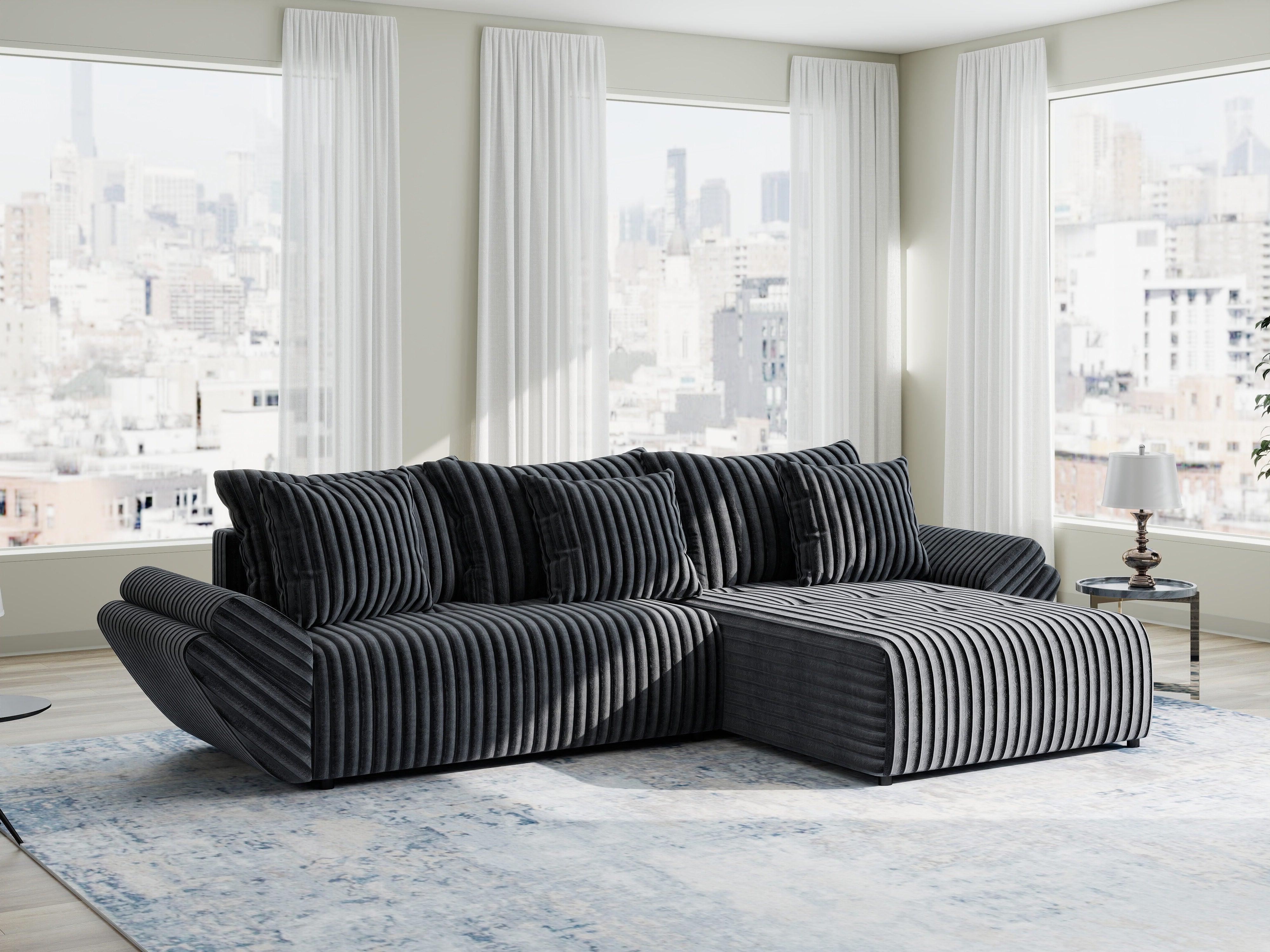 Colțar extensibil dumonde cu ladă de depozitare si sezut confortabil din spuma HR, Berlin Ambience Gri 280x185 cm II